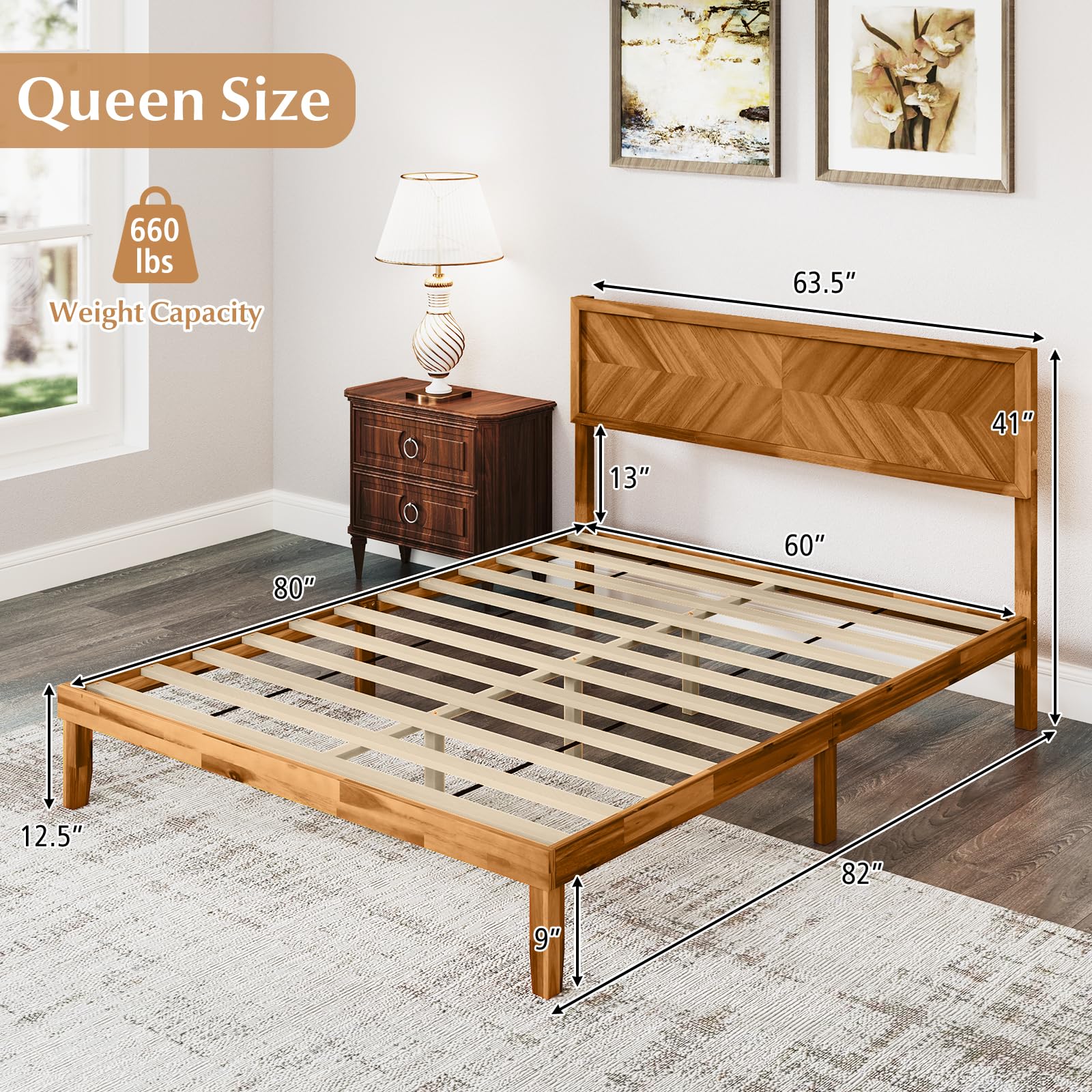 KOMFOTT Scandinavian Wood Bed Frame with Headboard