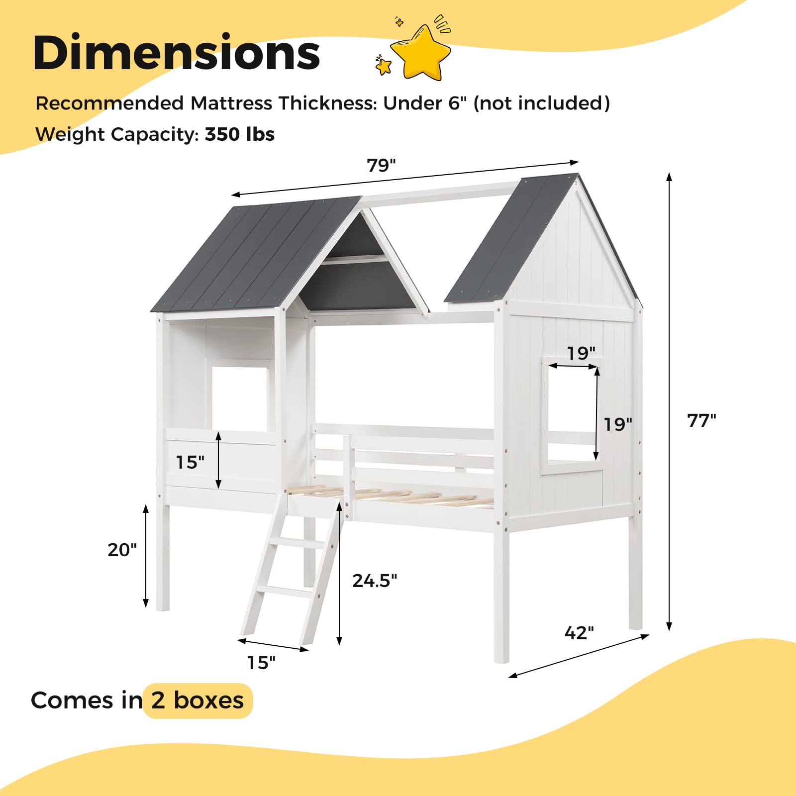 KOMFOTT Twin House Bed Wood Kid’s Low Loft Bed Frame