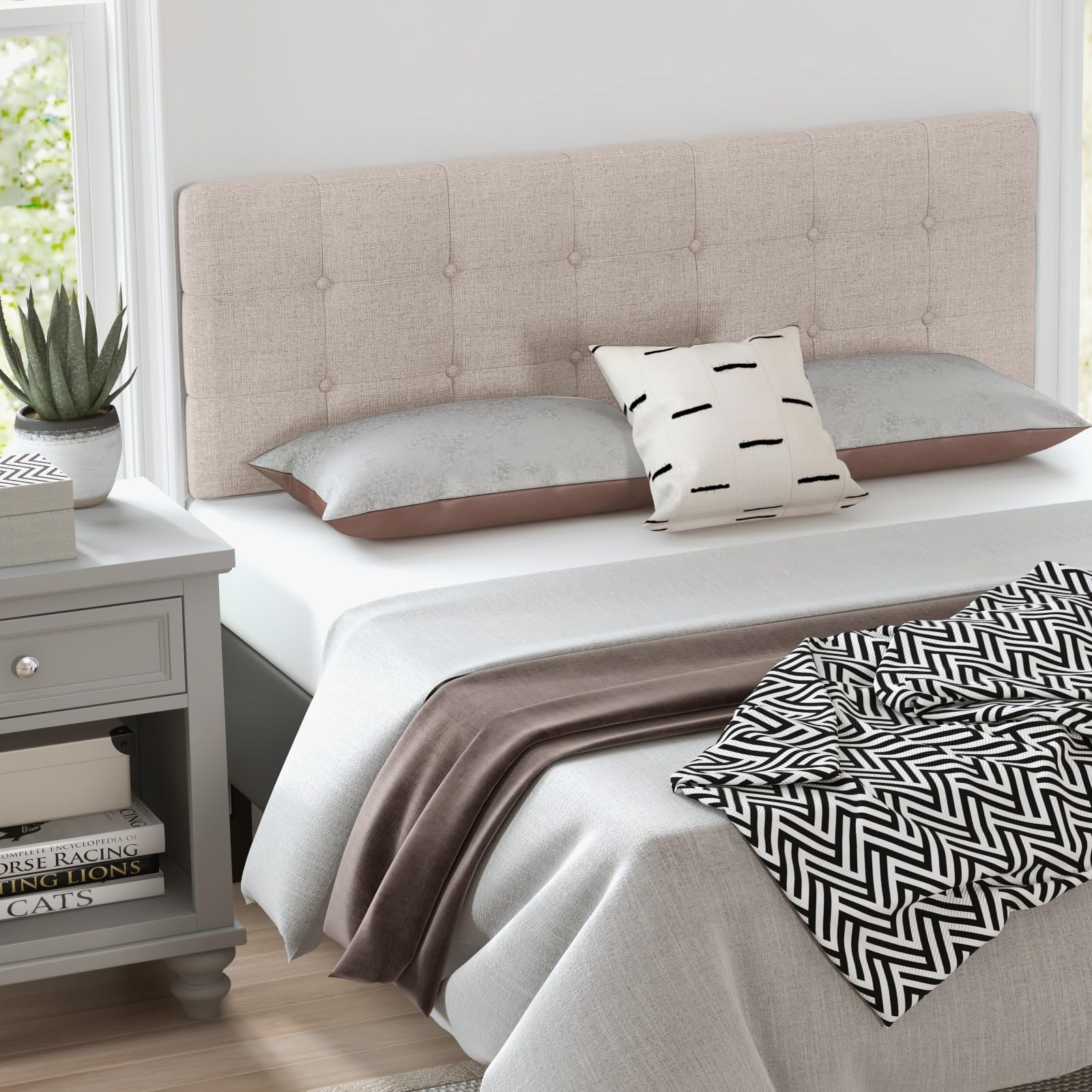 KOMFOTT Linen Upholstered Headboard for Full & Queen Size Bed Frame(Button Tufted)