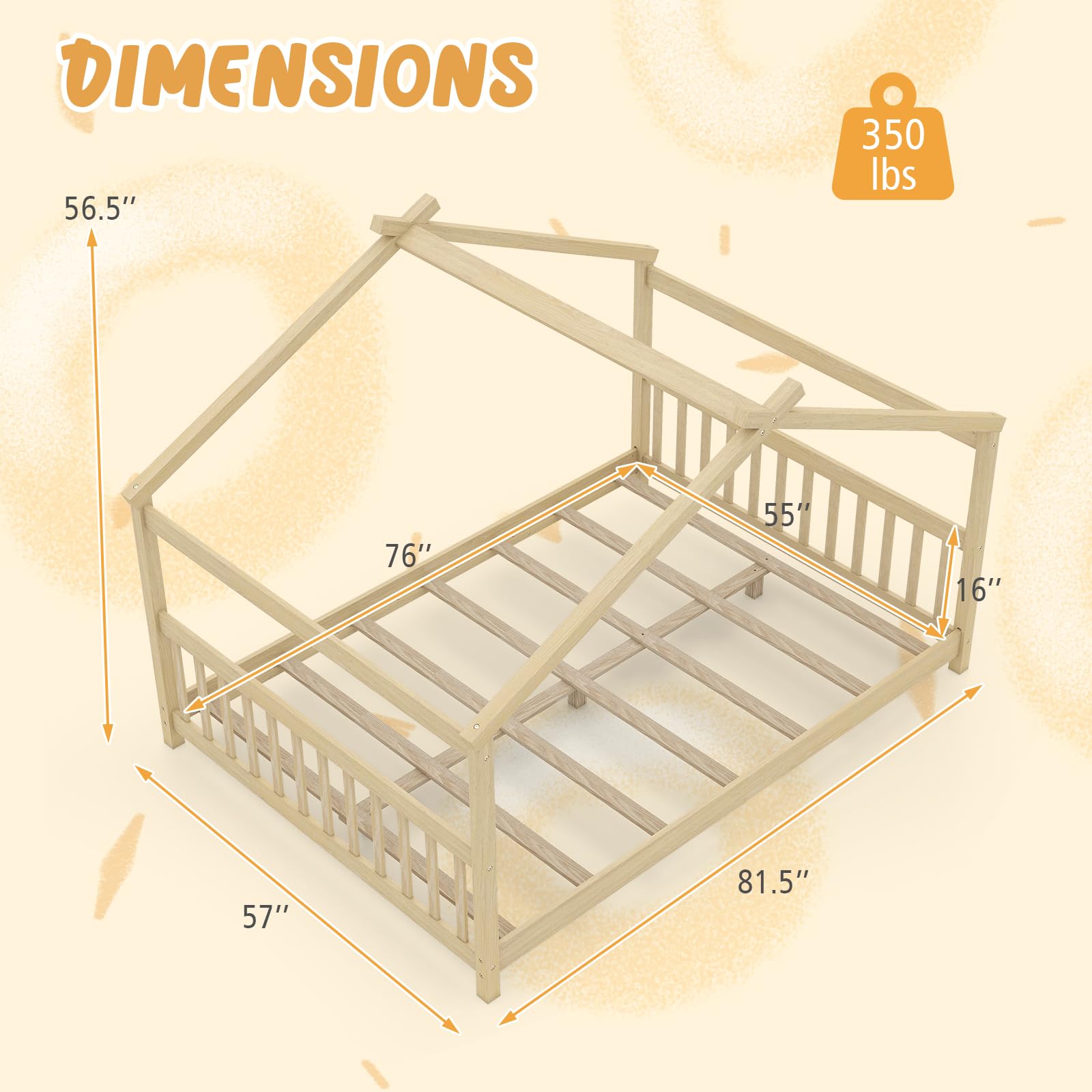 KOMFOTT Twin/Full Size Floor House Bed with Headboard & Footboard