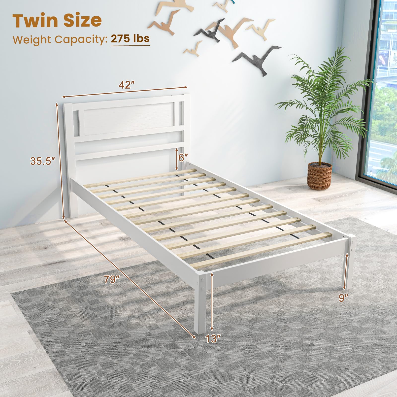 KOMFOTT Wood Platform Bed Frame with Headboard