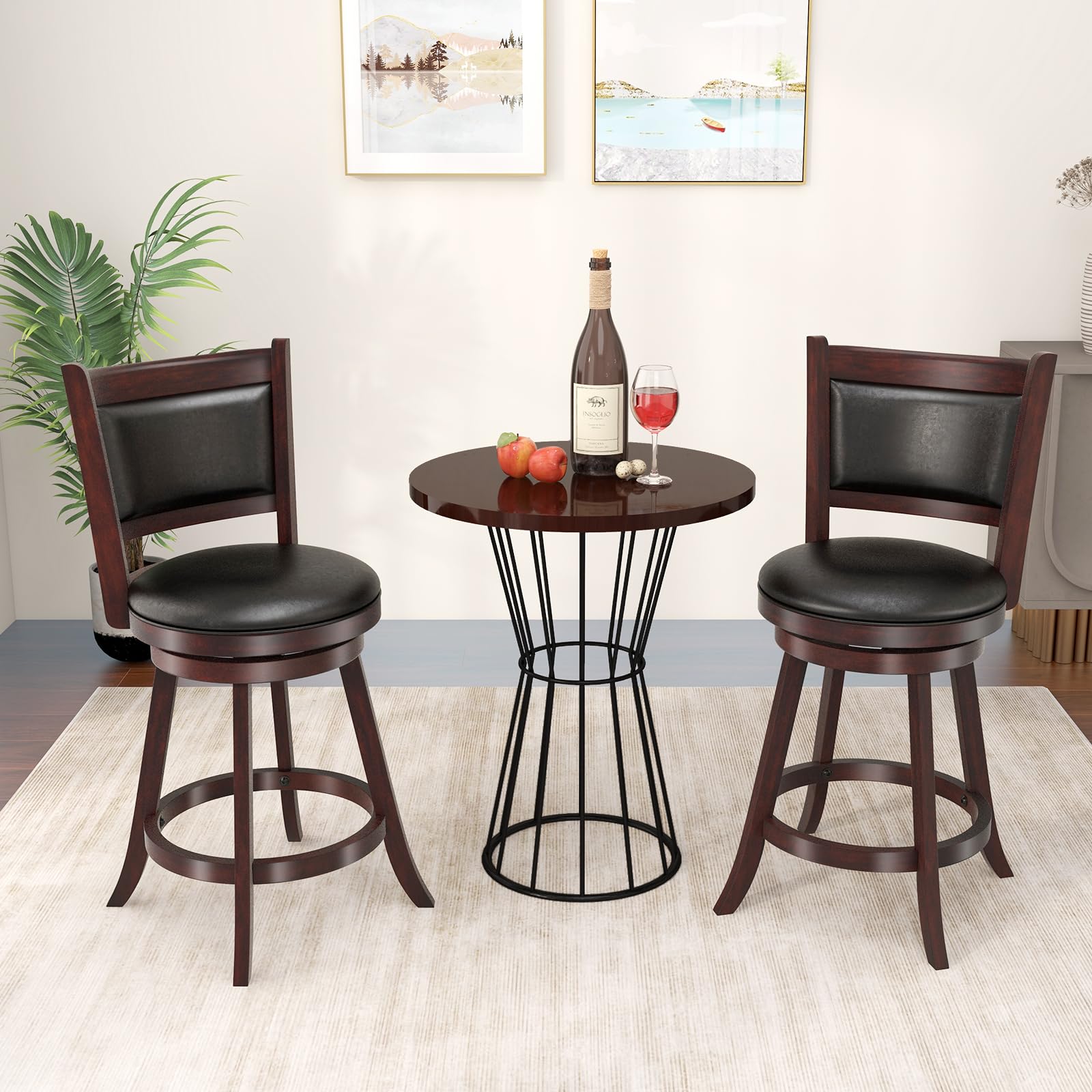 KOMFOTT Bar Stools Set of 2/4 360 Degree Swivel, Accent Wooden Swivel Seat Counter Height Bar Stool