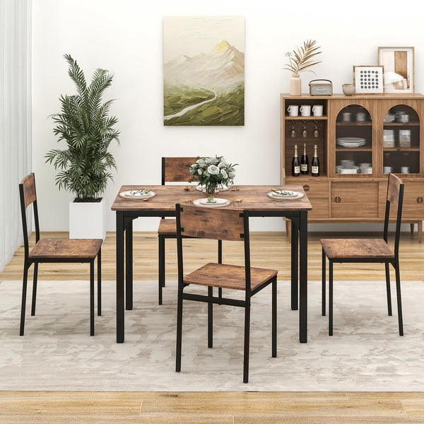 Dining Table Set for 4, Mid-Century Kitchen Furniture Set w/Kitchen Table, 4 Dining Chairs, Reinforced Metal Frame