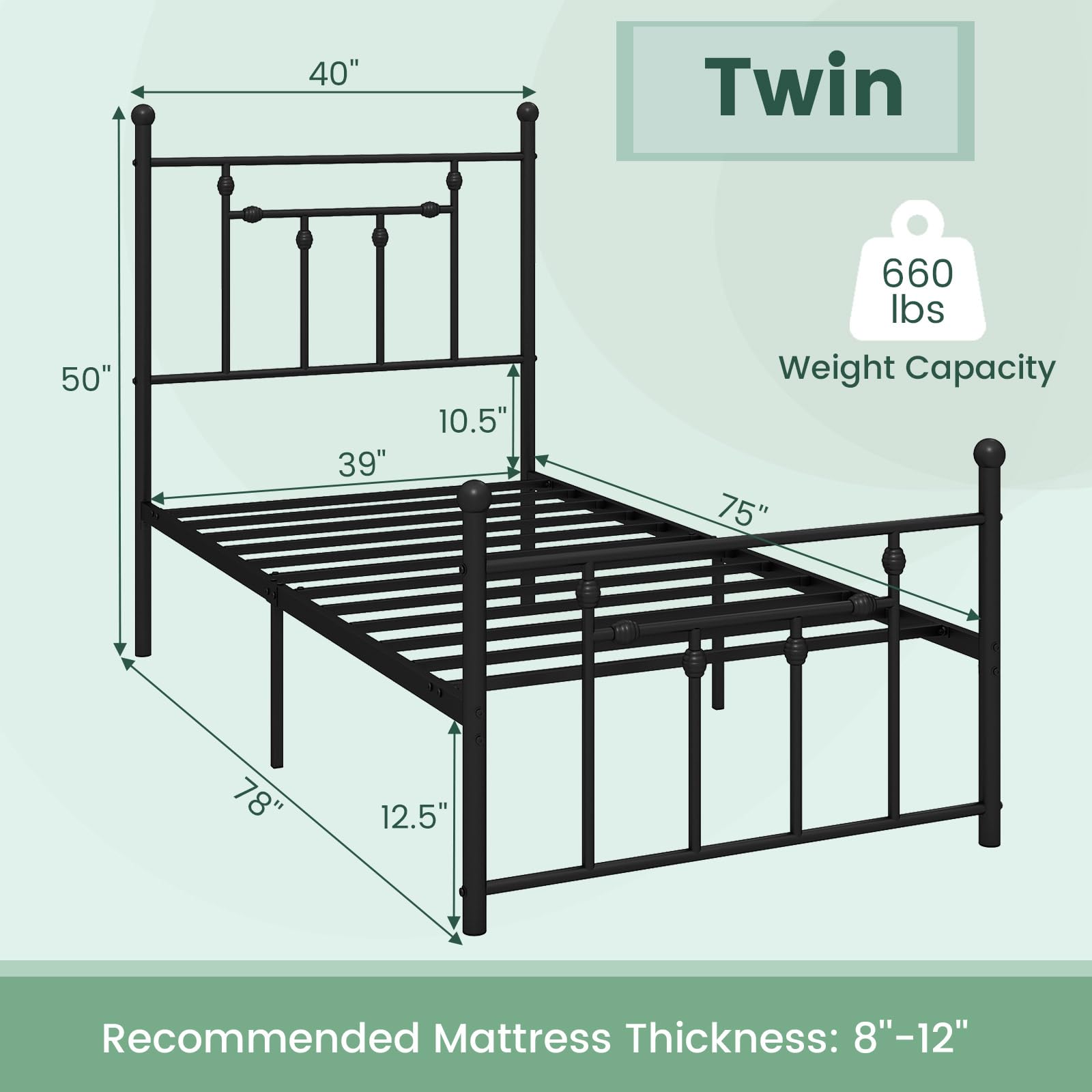 KOMFOTT  Metal Bed Frame with Footboard &Headboard