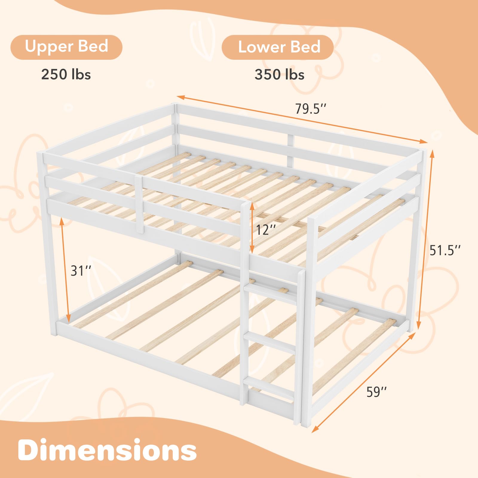 KOMFOTT Low Bunk Bed Full Over Full