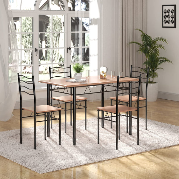5 Piece Dining Table Set with 4 Chairs, Metal Frame Wood Like Tabletop Kitchen Furniture