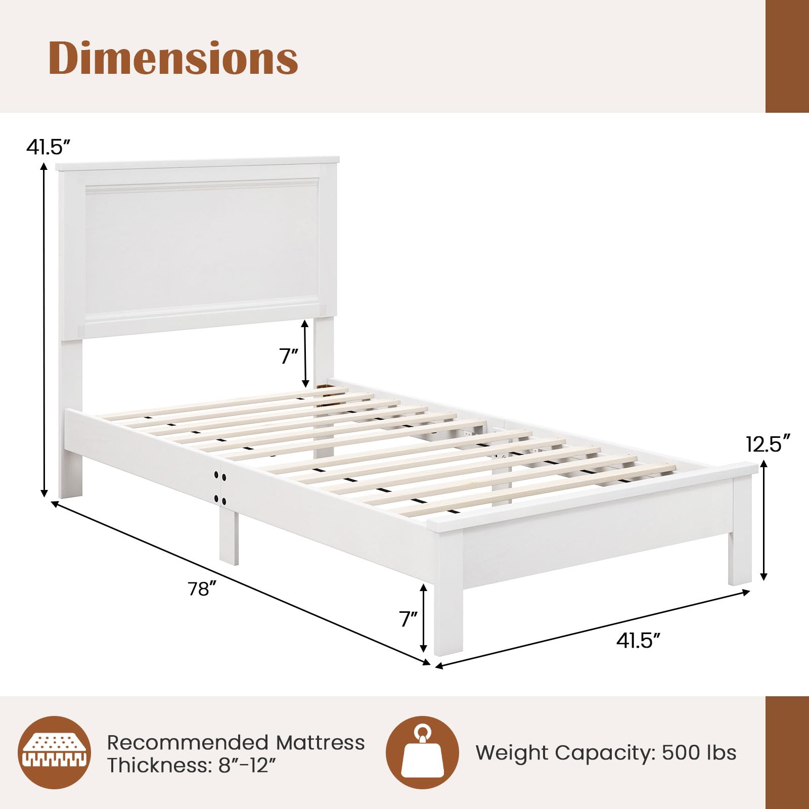 KOMFOTT Mid-Century Modern Platform Bed with Headboard, Solid Wood Legs