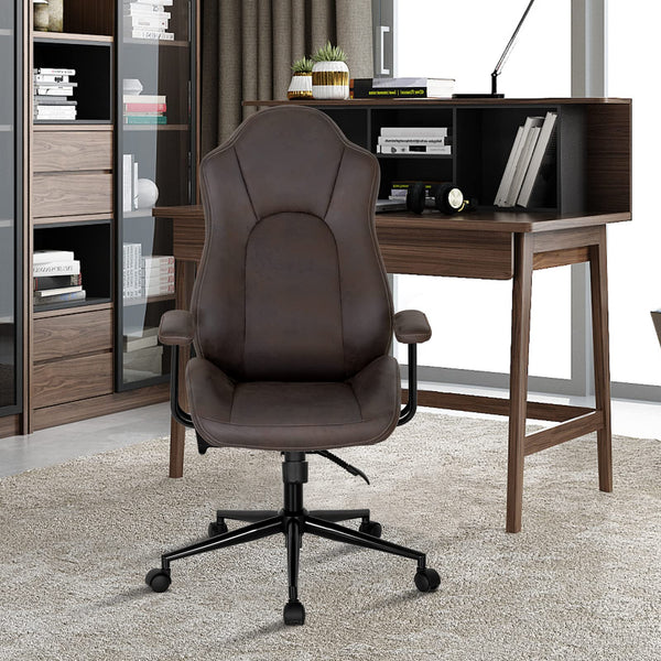 High-Back Home Office Desk Chair, Ergonomic Leathaire Task Chair with Comfortable Padded Seat & Detachable Armrests