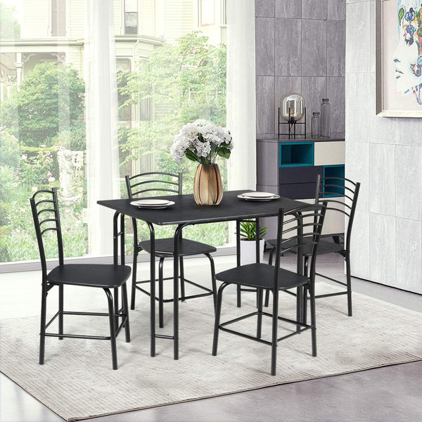 5 Piece Dining Set, Home Kitchen Table and 4 Chairs with Metal Legs Modern Black