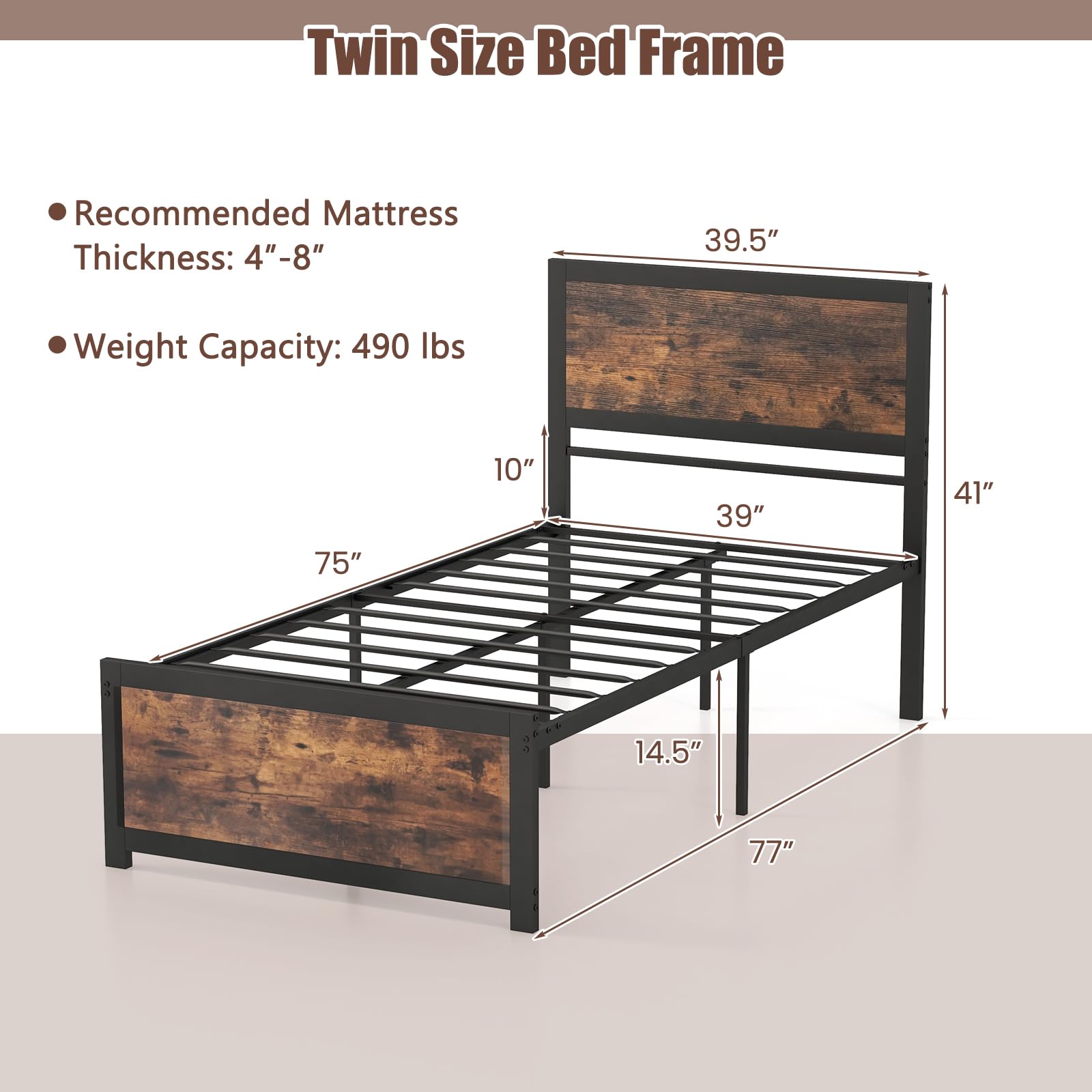 KOMFOTT Twin Metal Bed Frame with Headboard