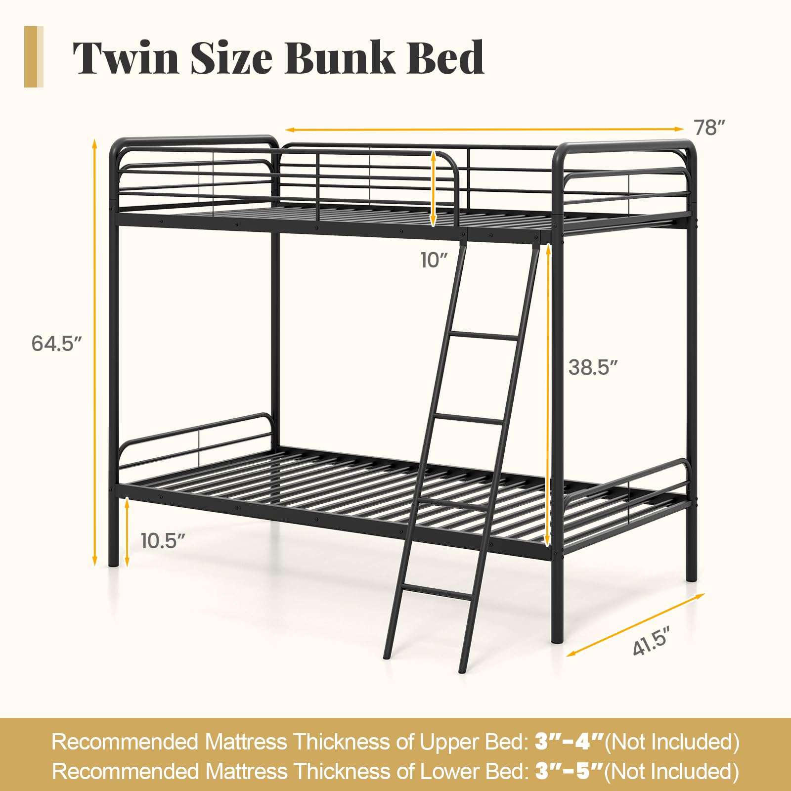 KOMFOTT Metal Twin Over Twin Bunk Bed