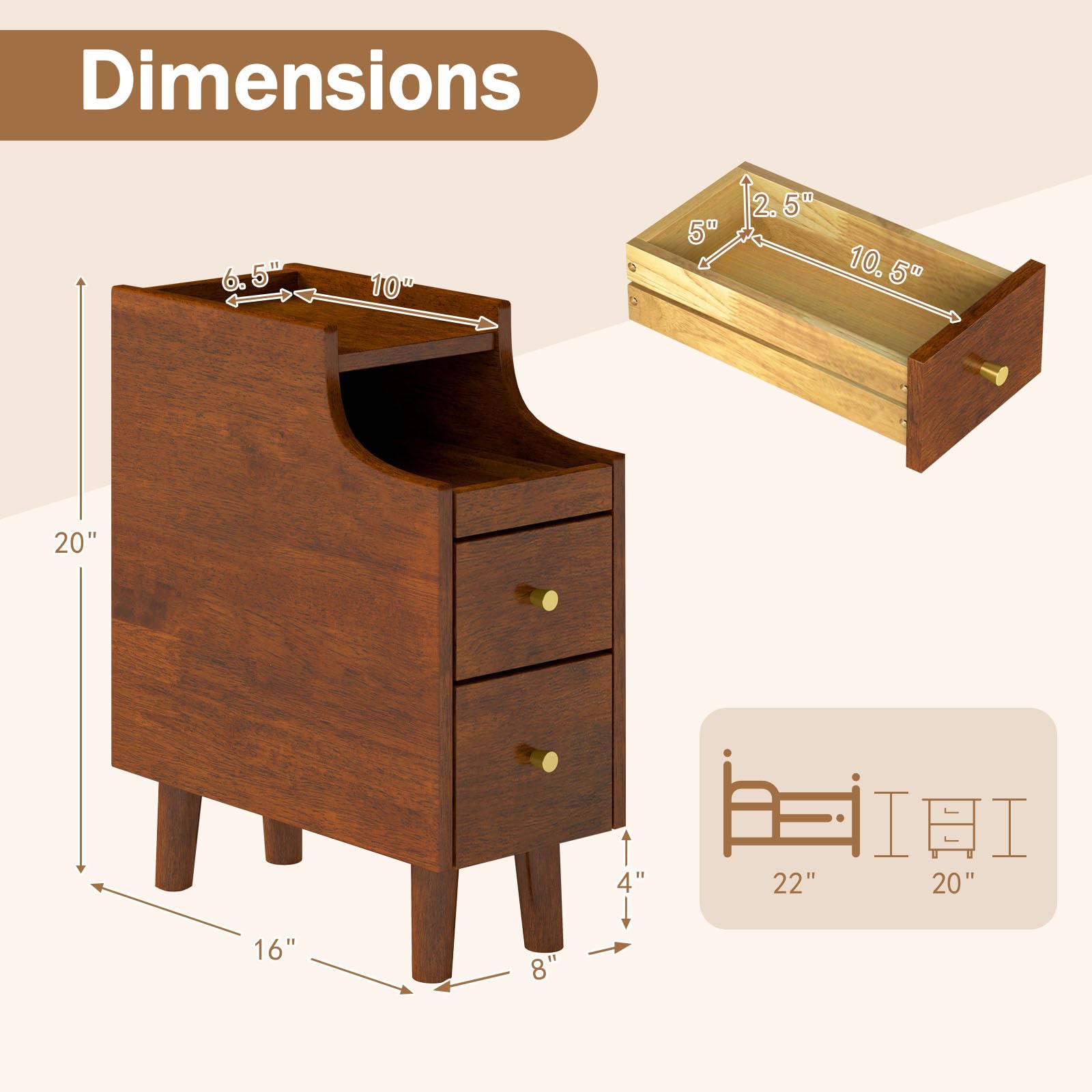 KOMFOTT Narrow Nightstand with Drawers