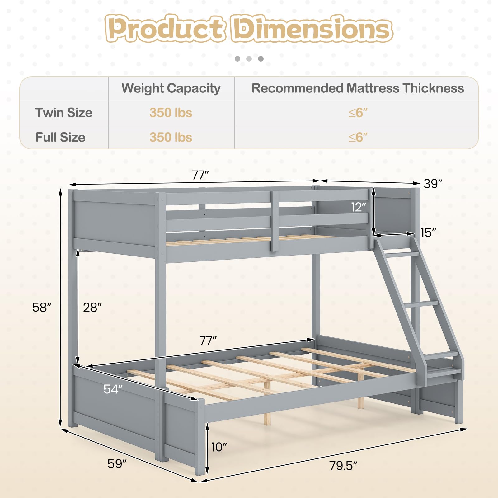 KOMFOTT Twin Over Full Bunk Bed with Full-Length Guardrails