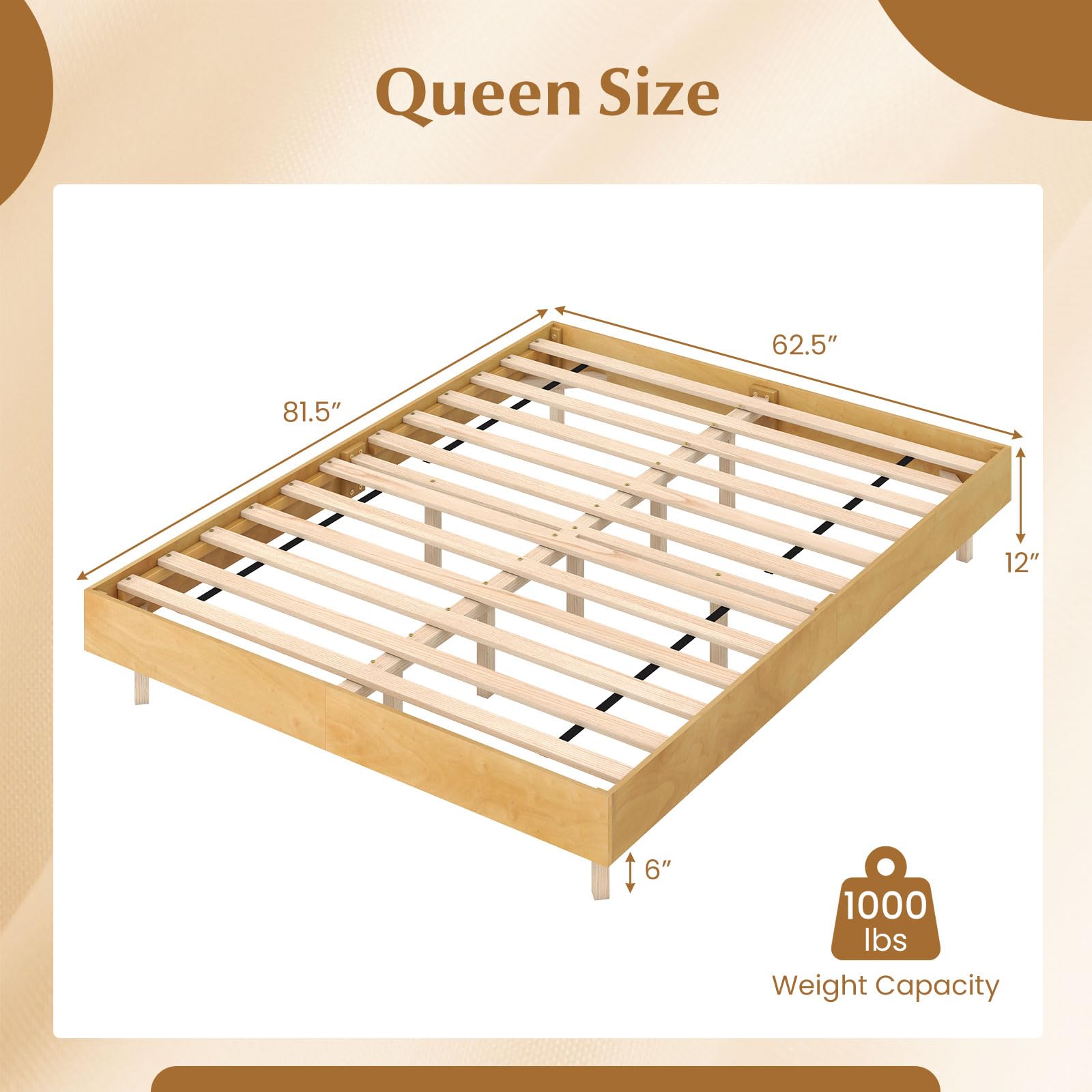 KOMFOTT Queen/Full/Twin Size Wood Floating Bed Frame with LED Lights