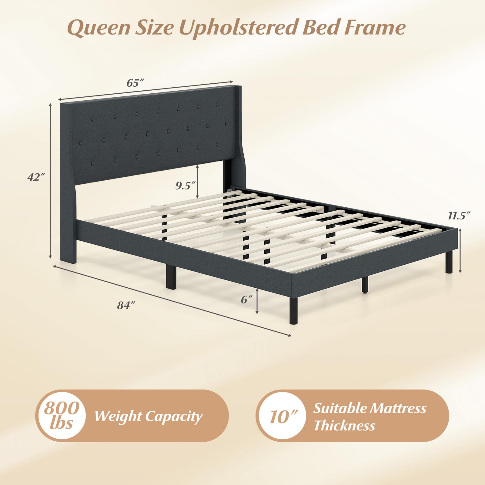 KOMFOTT Queen Size Linen Upholstered Bed Frame