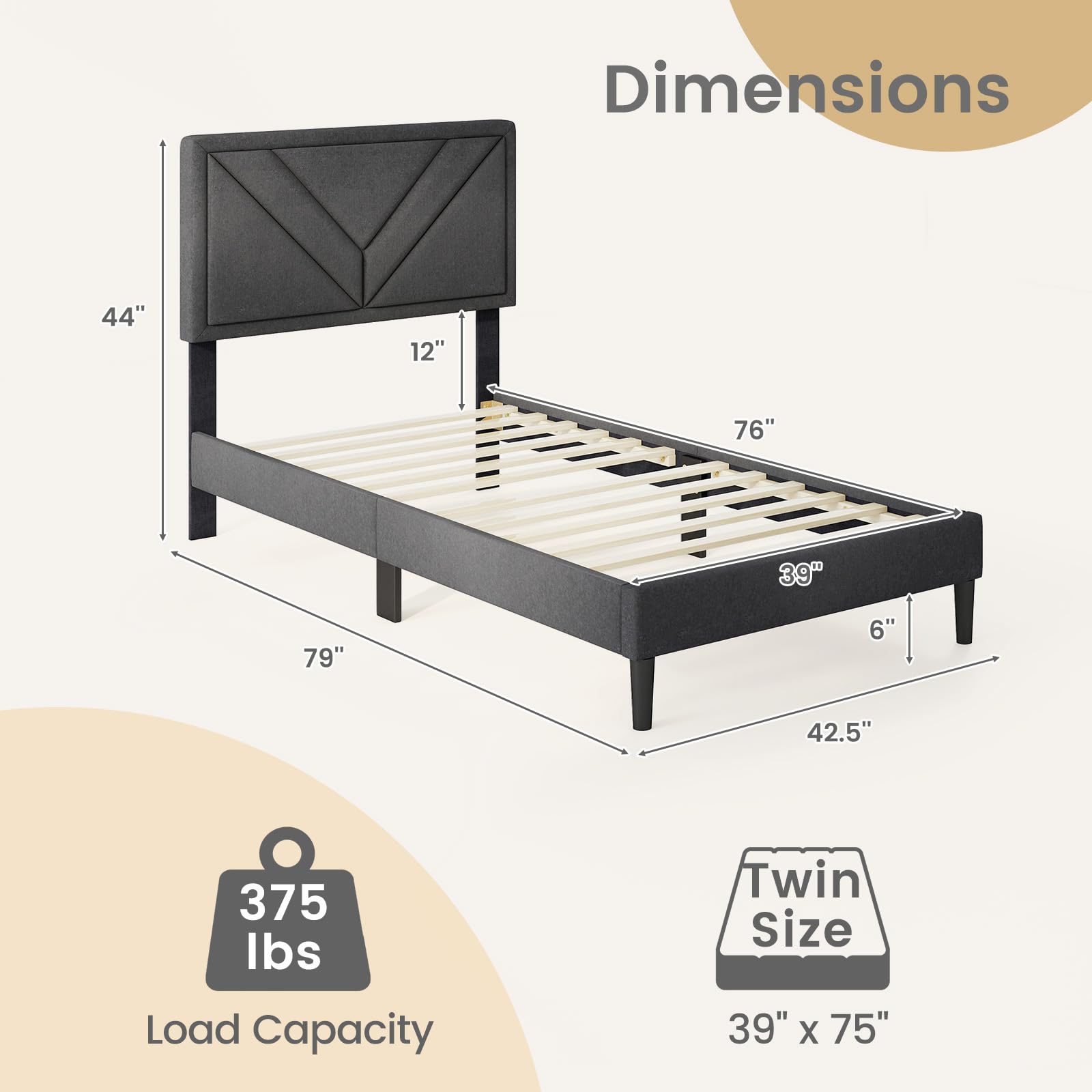 KOMFOTT Upholstered Platform Bed Frame(Diagonal Channel Tufted)