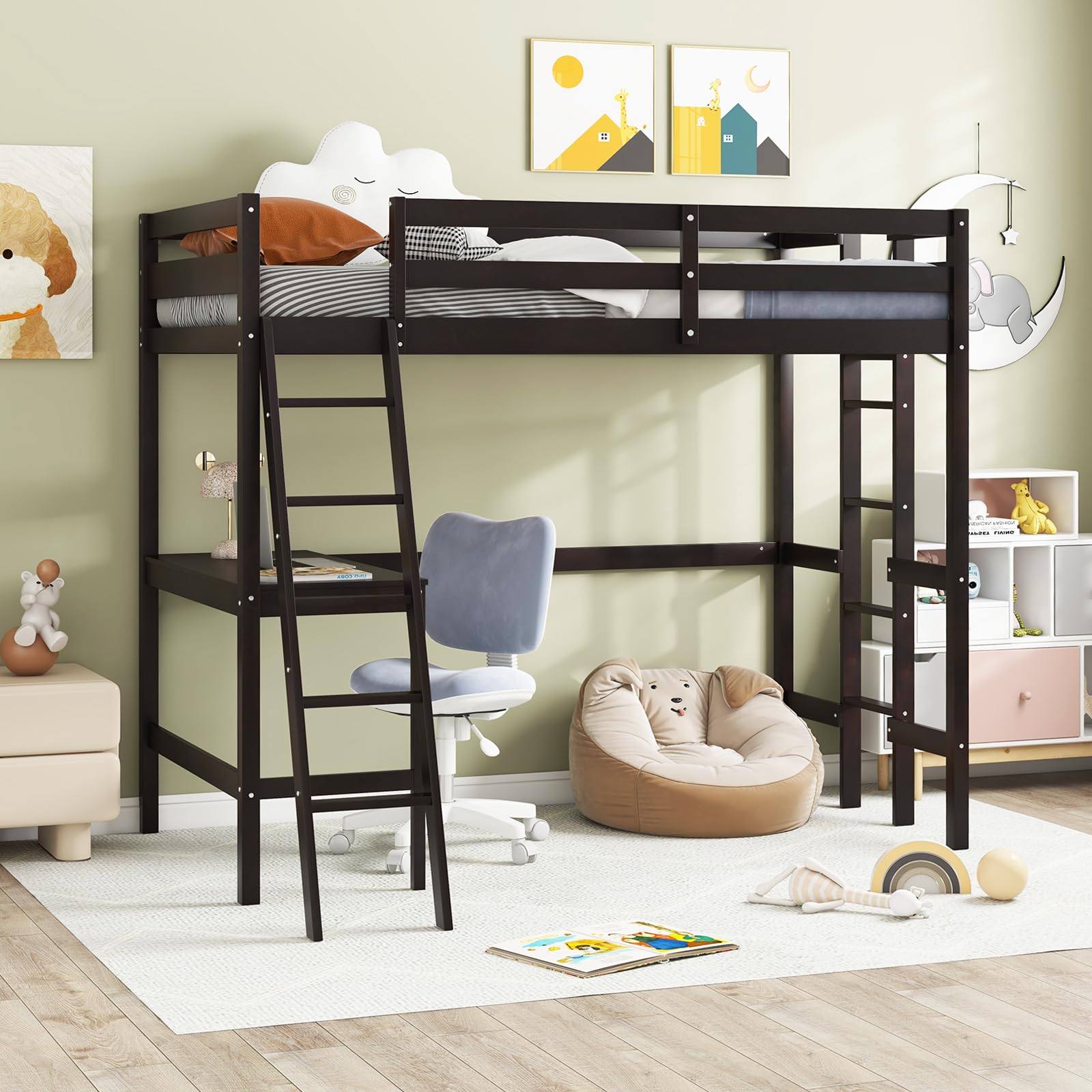KOMFOTT Twin Size Loft Bed with Desk
