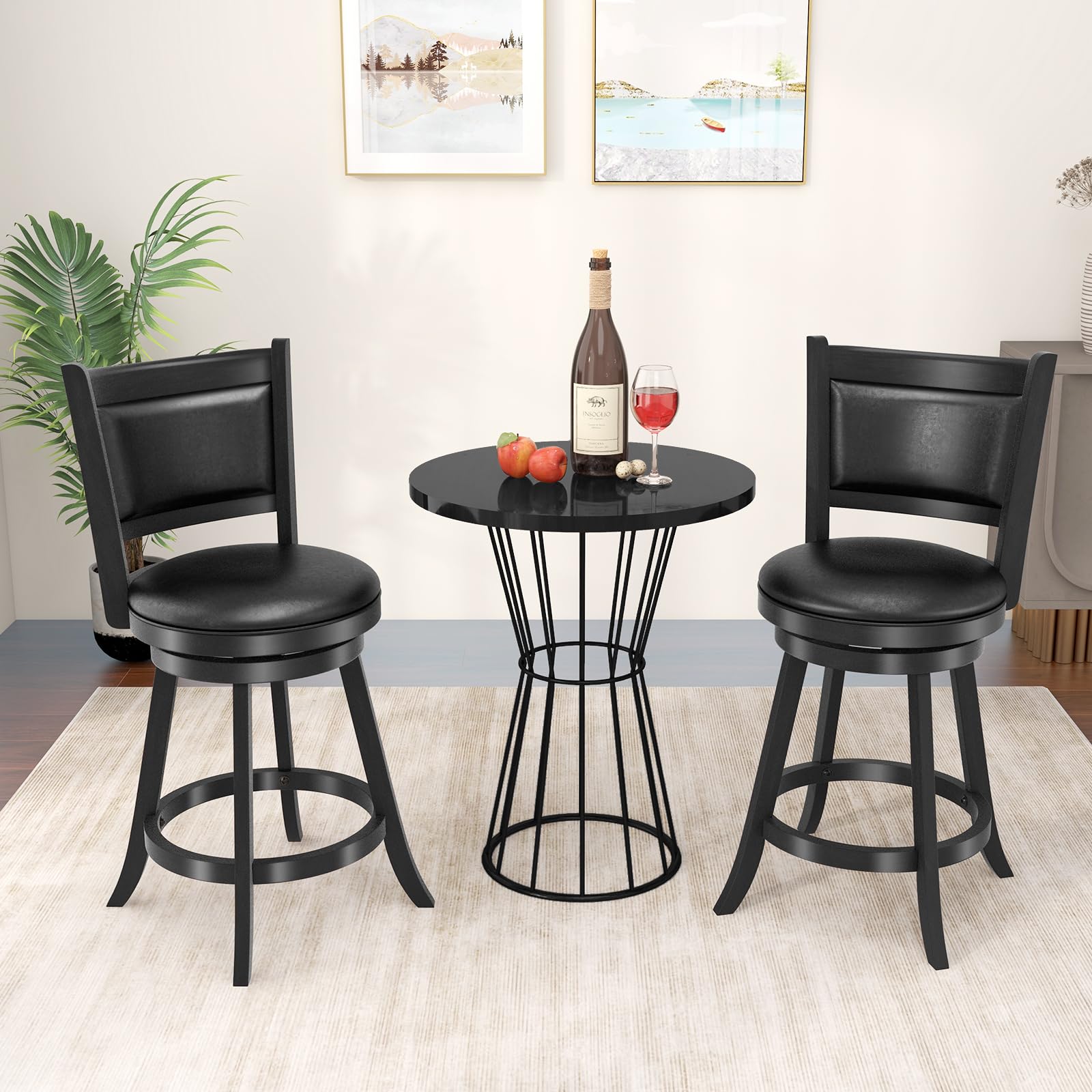 KOMFOTT Bar Stools Set of 2/4 360 Degree Swivel, Accent Wooden Swivel Seat Counter Height Bar Stool