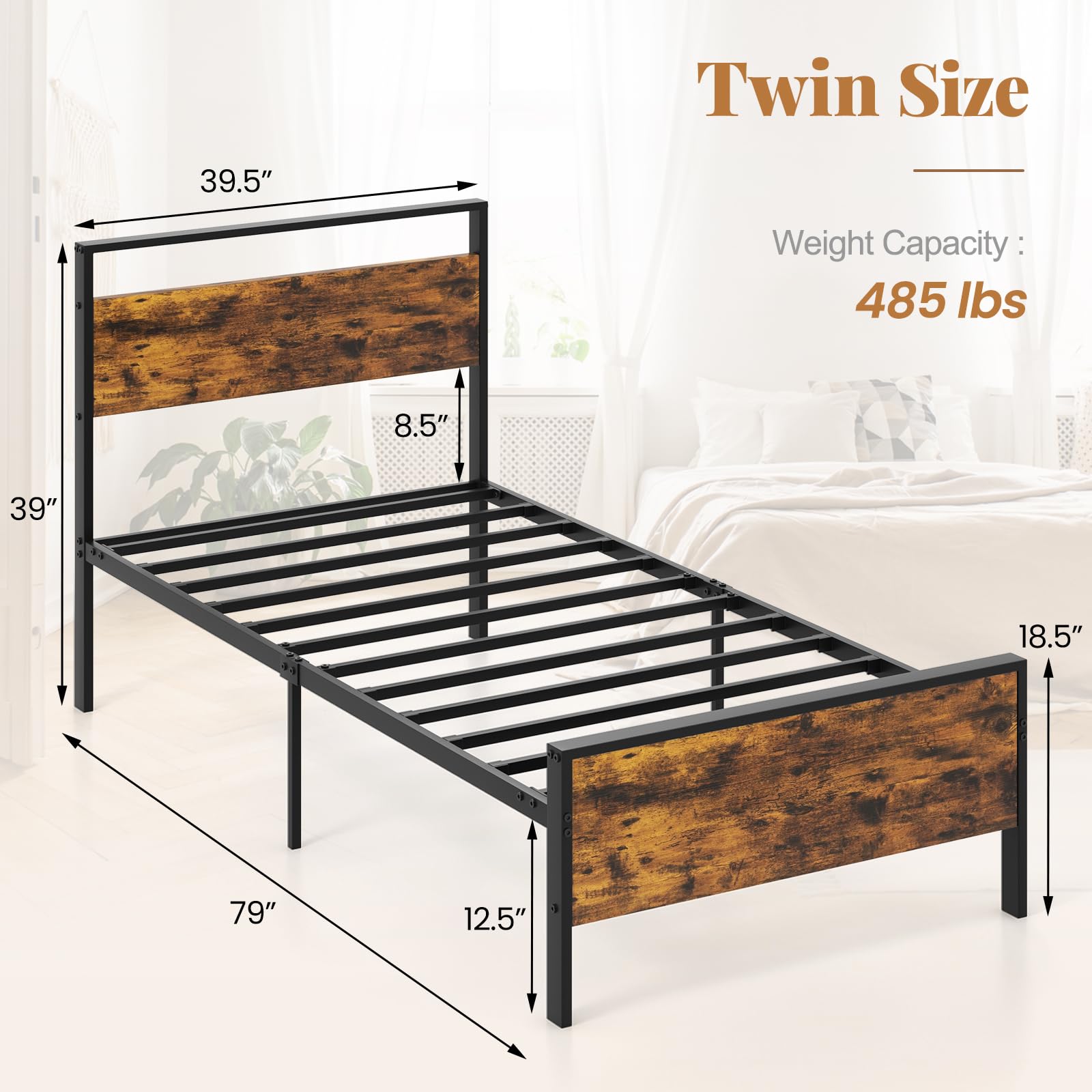 KOMFOTT  Metal Bed Frame with Footboard & Headboard  Heavy-Duty Platform Bed