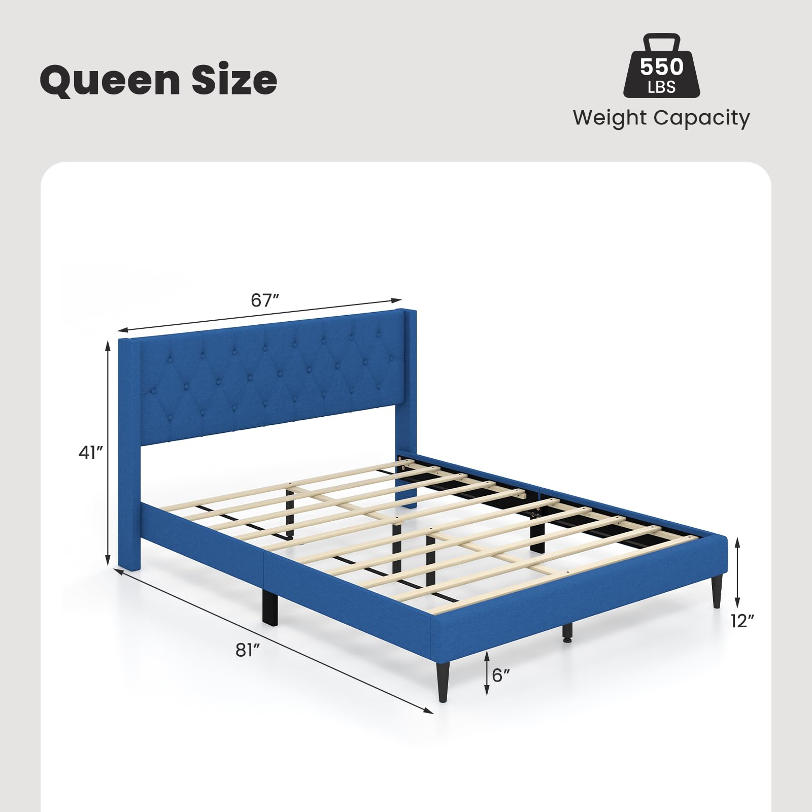 KOMFOTT Upholstered Platform Bed with Button Tufted Wingback Headboard