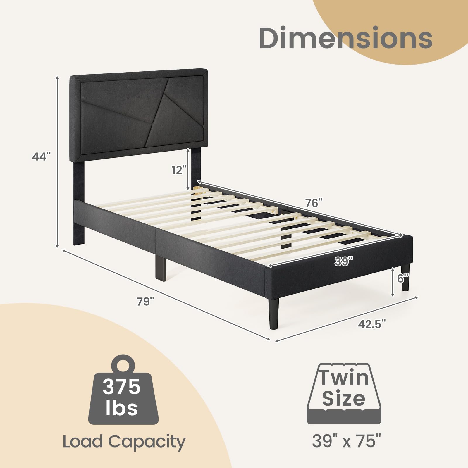 KOMFOTT Upholstered Platform Bed Frame(Modern Geometric Tufted)