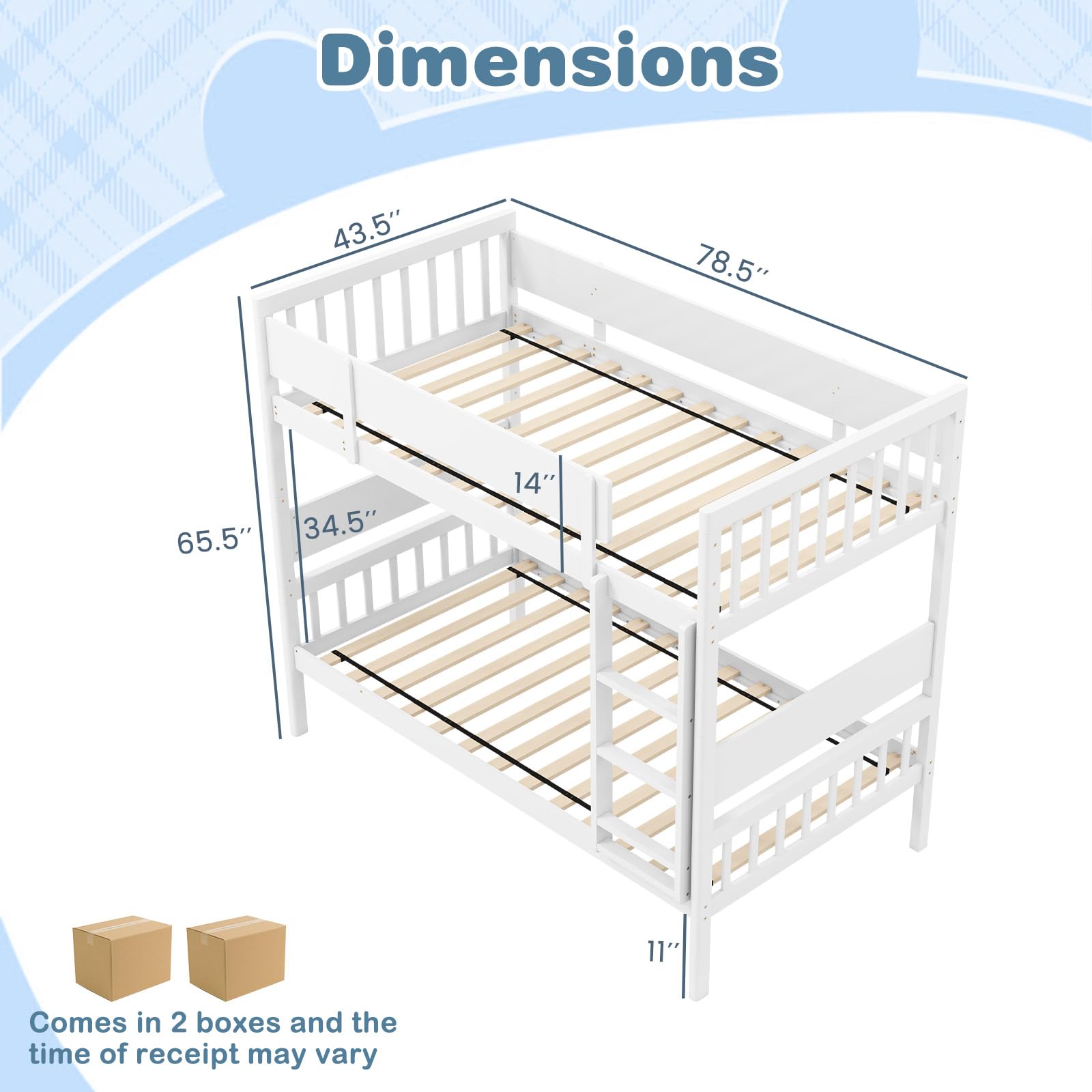 KOMFOTT Wood Twin Over Twin Bunk Bed Convertible Bed Frame