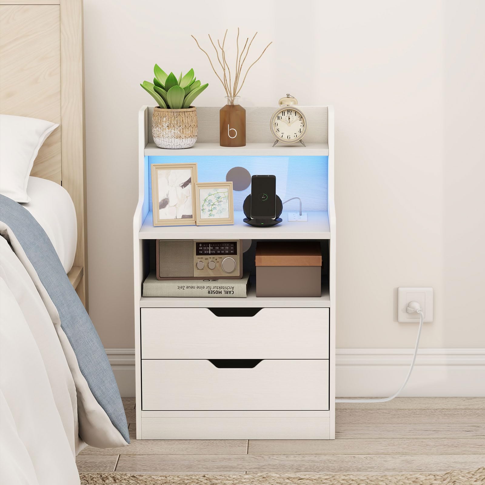 KOMFOTT Nightstand with Charging Station & LED Lights(1/2)