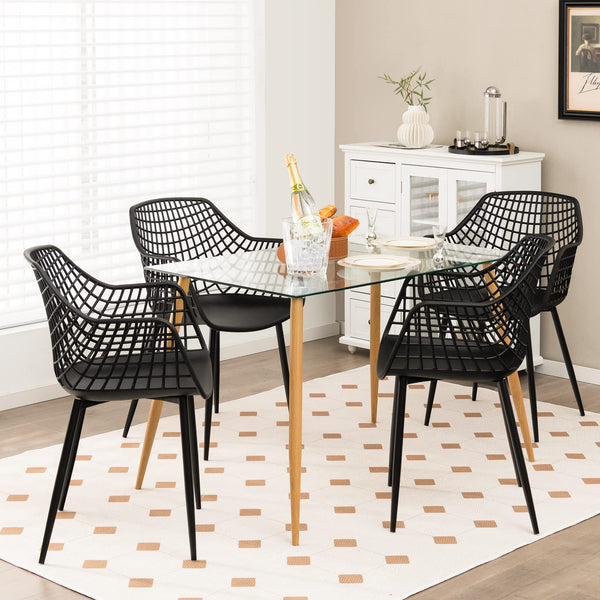 Modern Dining Chairs Set of 4 - Arm Chair with 15" High Backrest, Powder-Coated Metal Legs, Anti-Slip Foot Pads