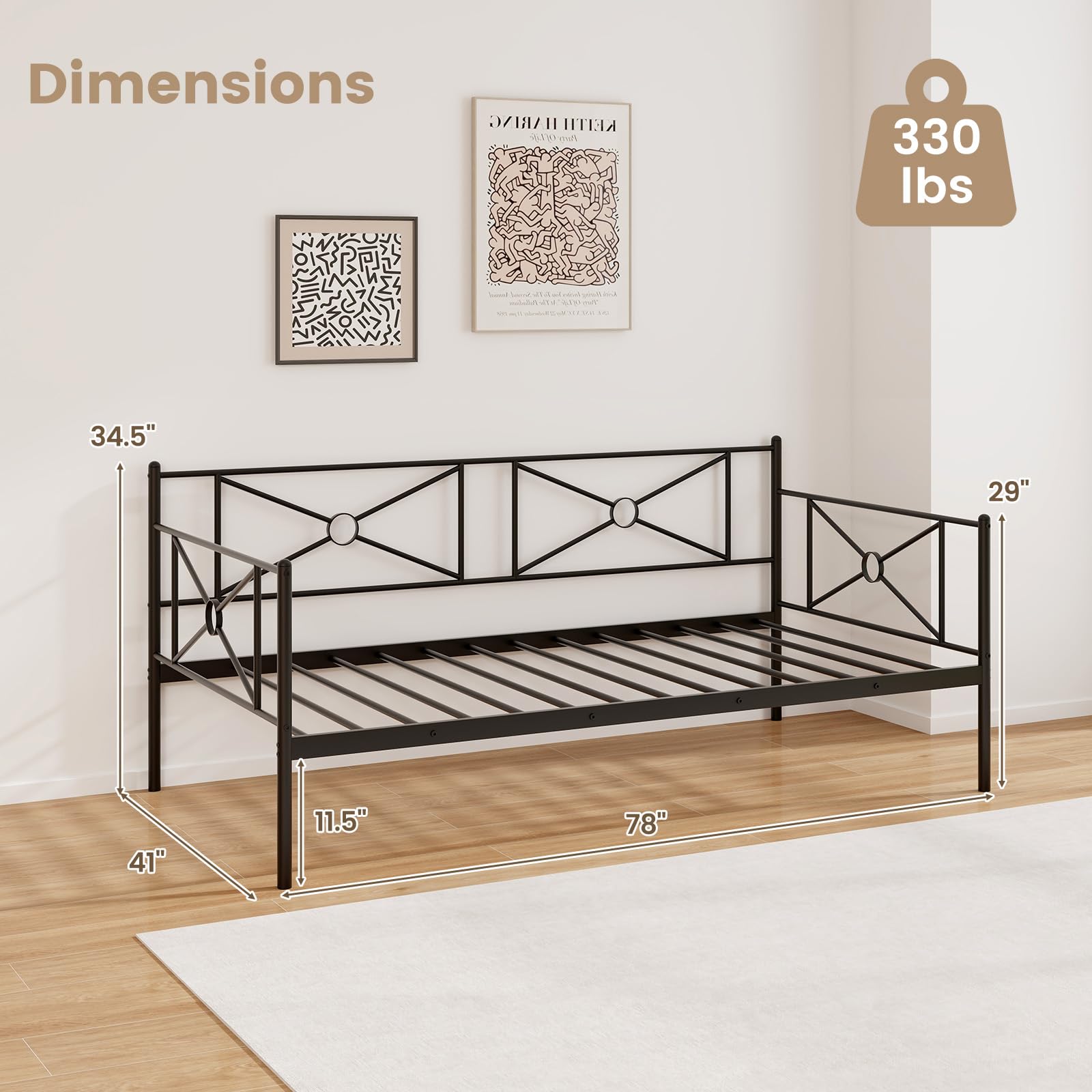 KOMFOTT Twin Size Metal Daybed, Multifunctional Sofa Guest Bed with Headboard