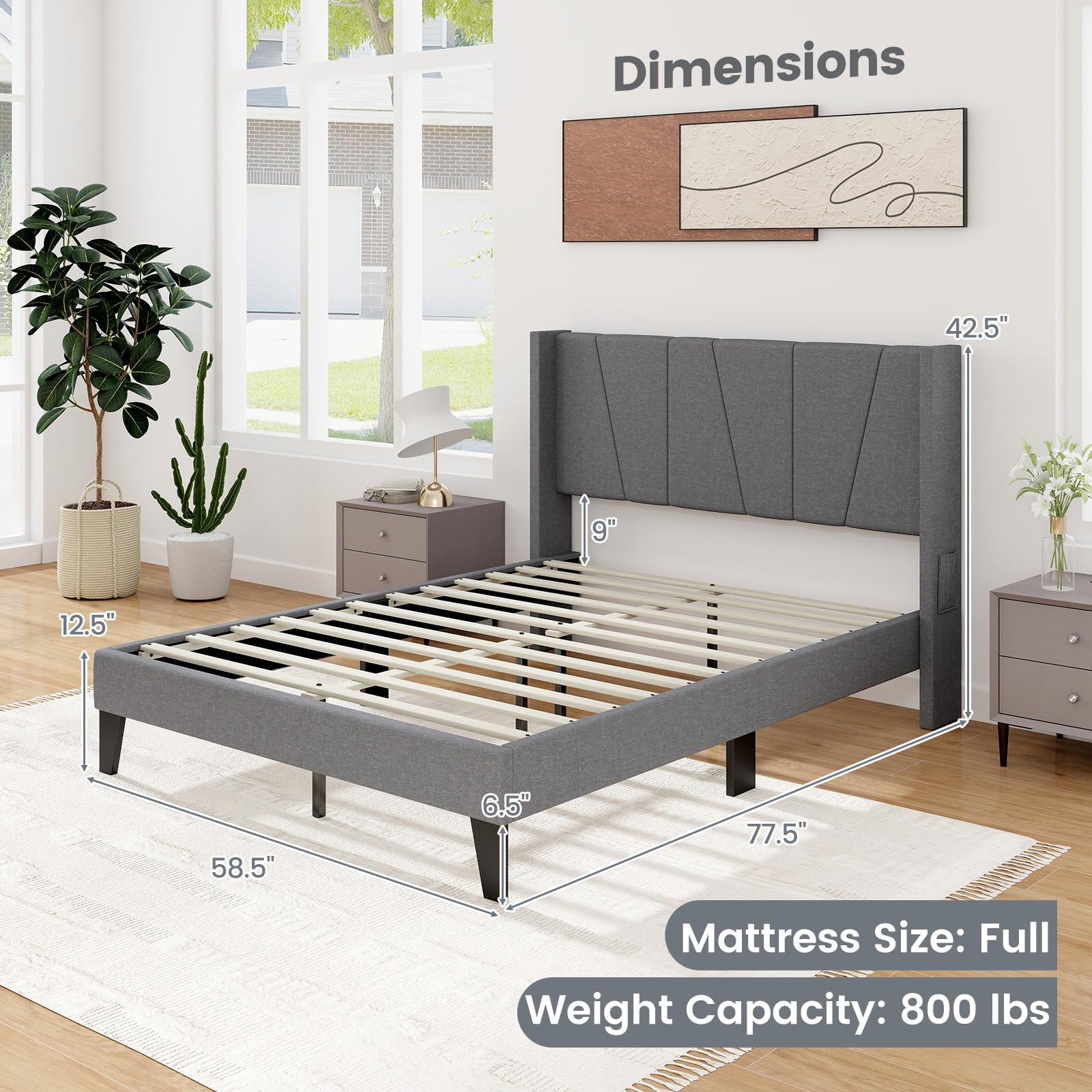 KOMFOTT Upholstered Bed Frame with Wingback Headboard