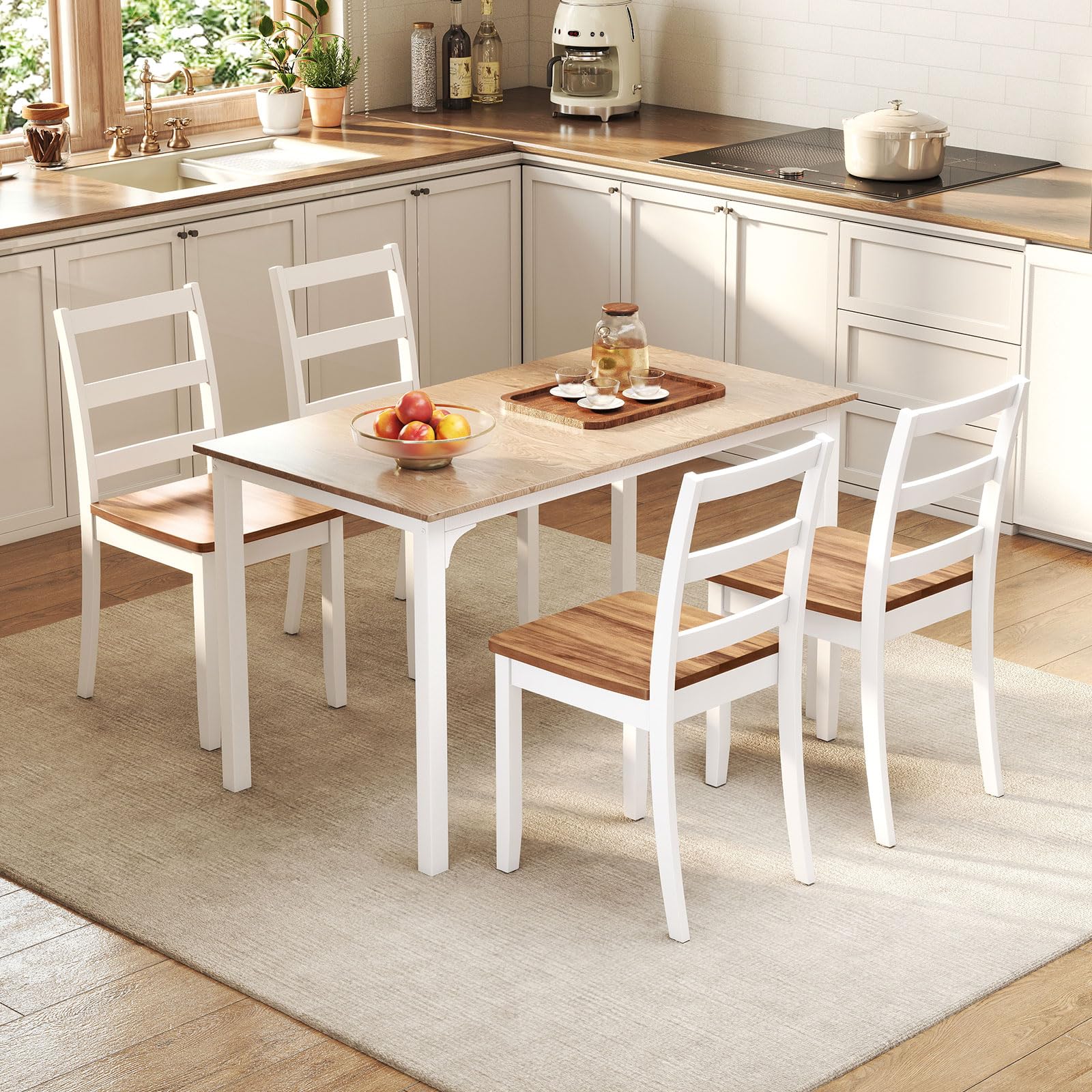 KOMFOTT Wood Dining Chairs Set of 2/4 with Solid Rubber Wood Legs, Non-Slip Foot Pads