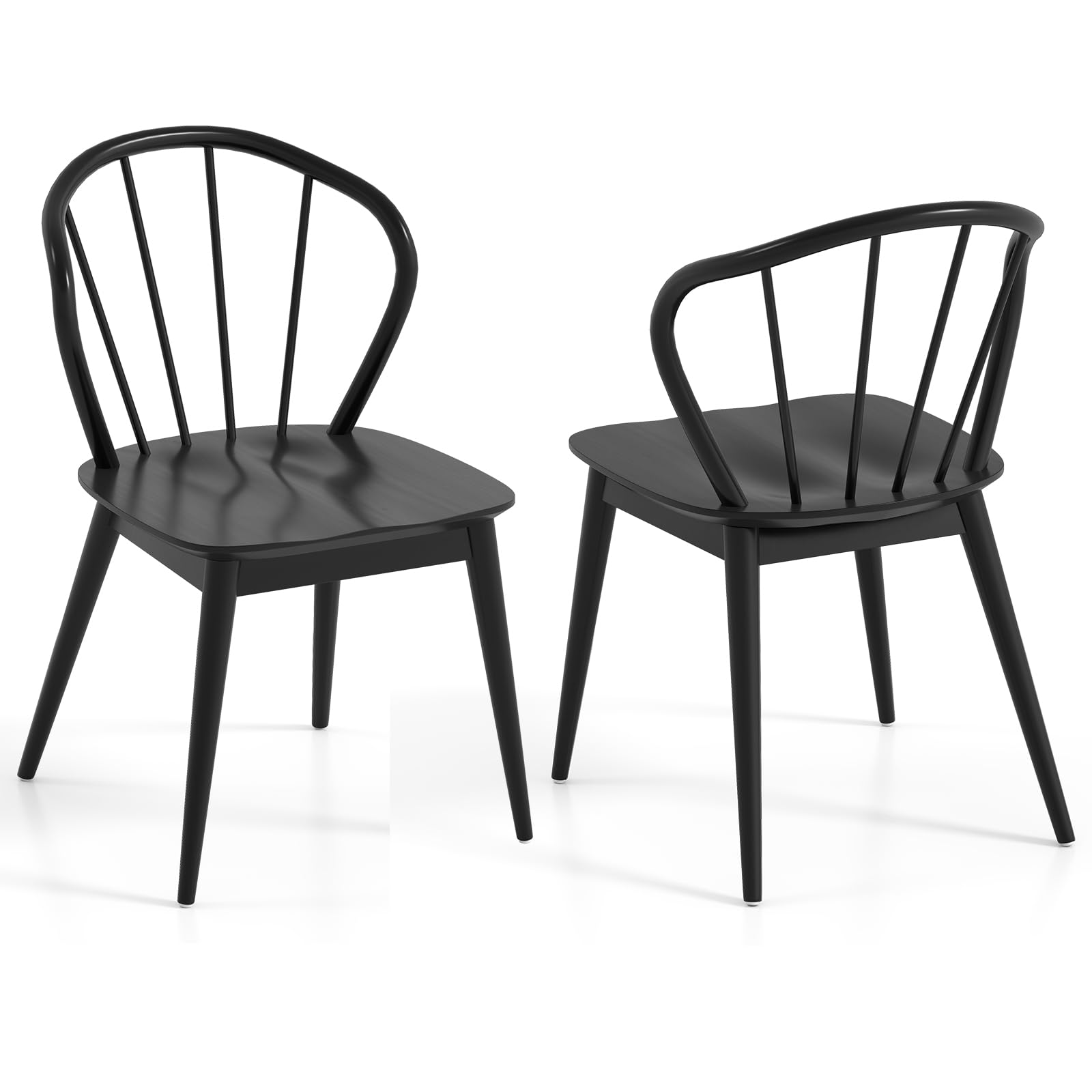 KOMFOTT Wooden Dining Chairs Set of 2/4, Windsor Kitchen Chairs w/High Spindle Back & Rubber Wood Legs, Wide Seat & Curved Backrest