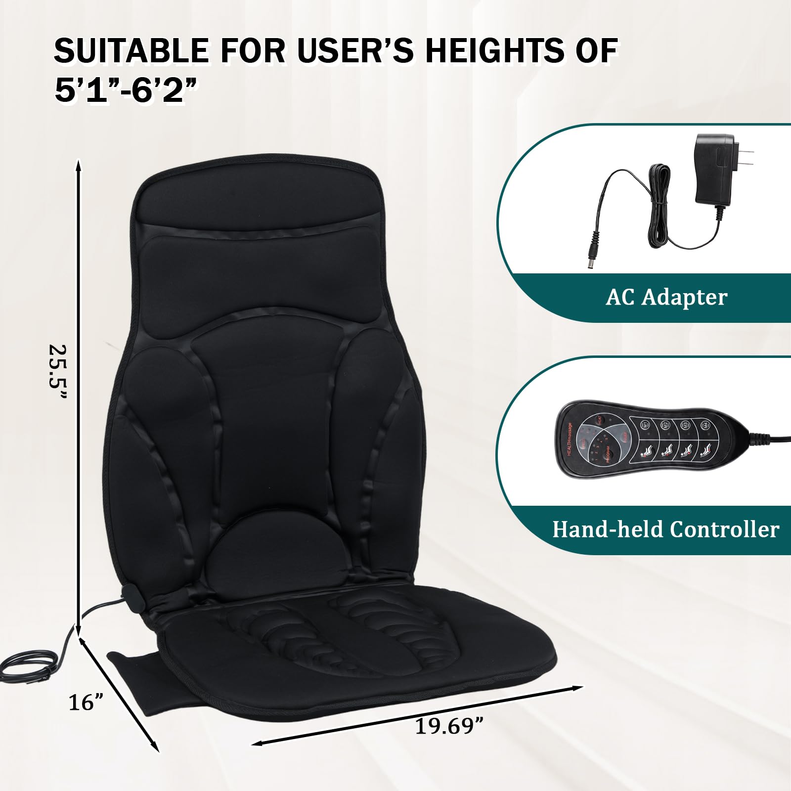 KOMFOTT Massage Seat Cushion Back Massager with Heat Chair Massager, 10 Vibration Nodes & 2 Heat Pads