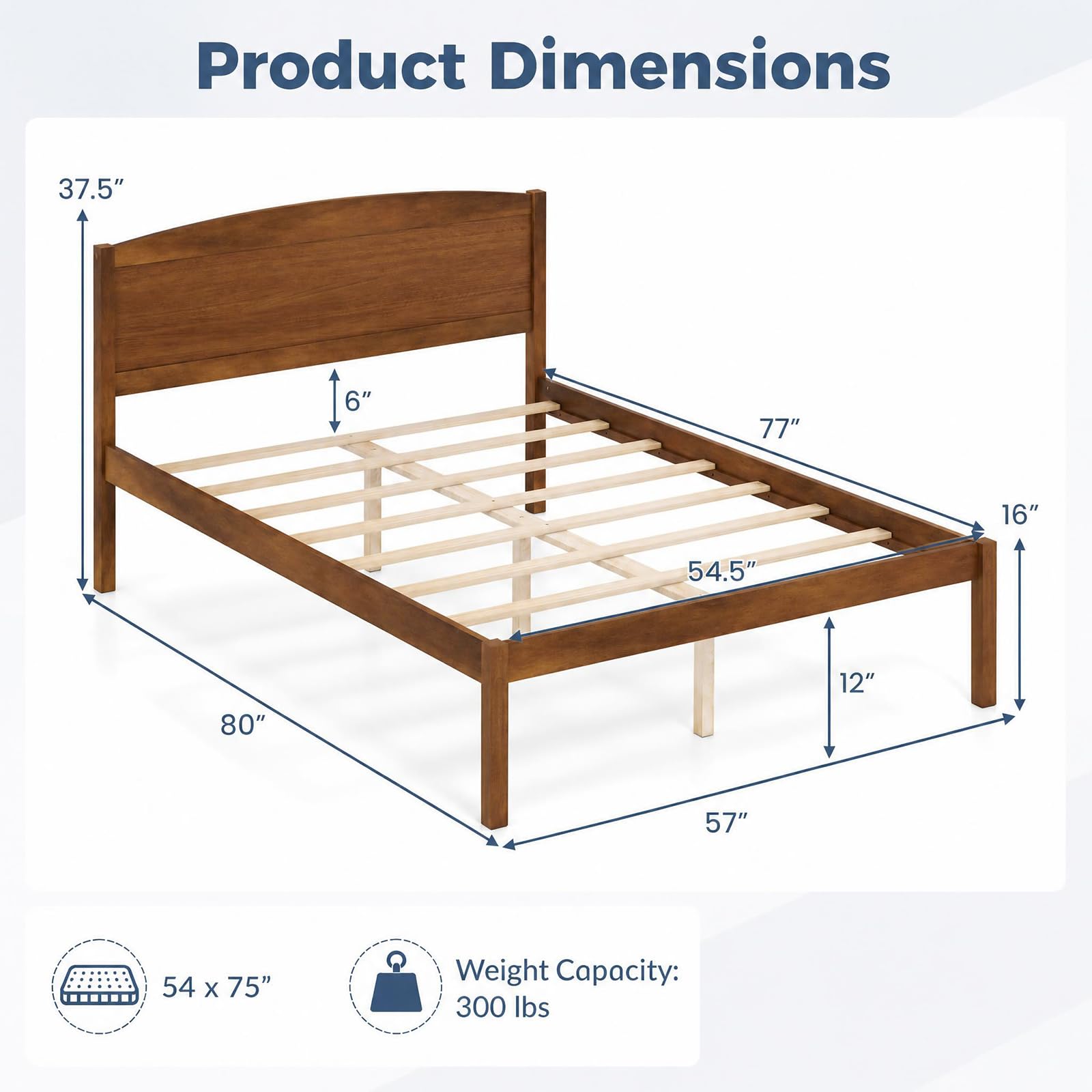 KOMFOTT Full/Twin/King/Queen Size Bed Frame Wooden Platform Bed with Curved Headboard