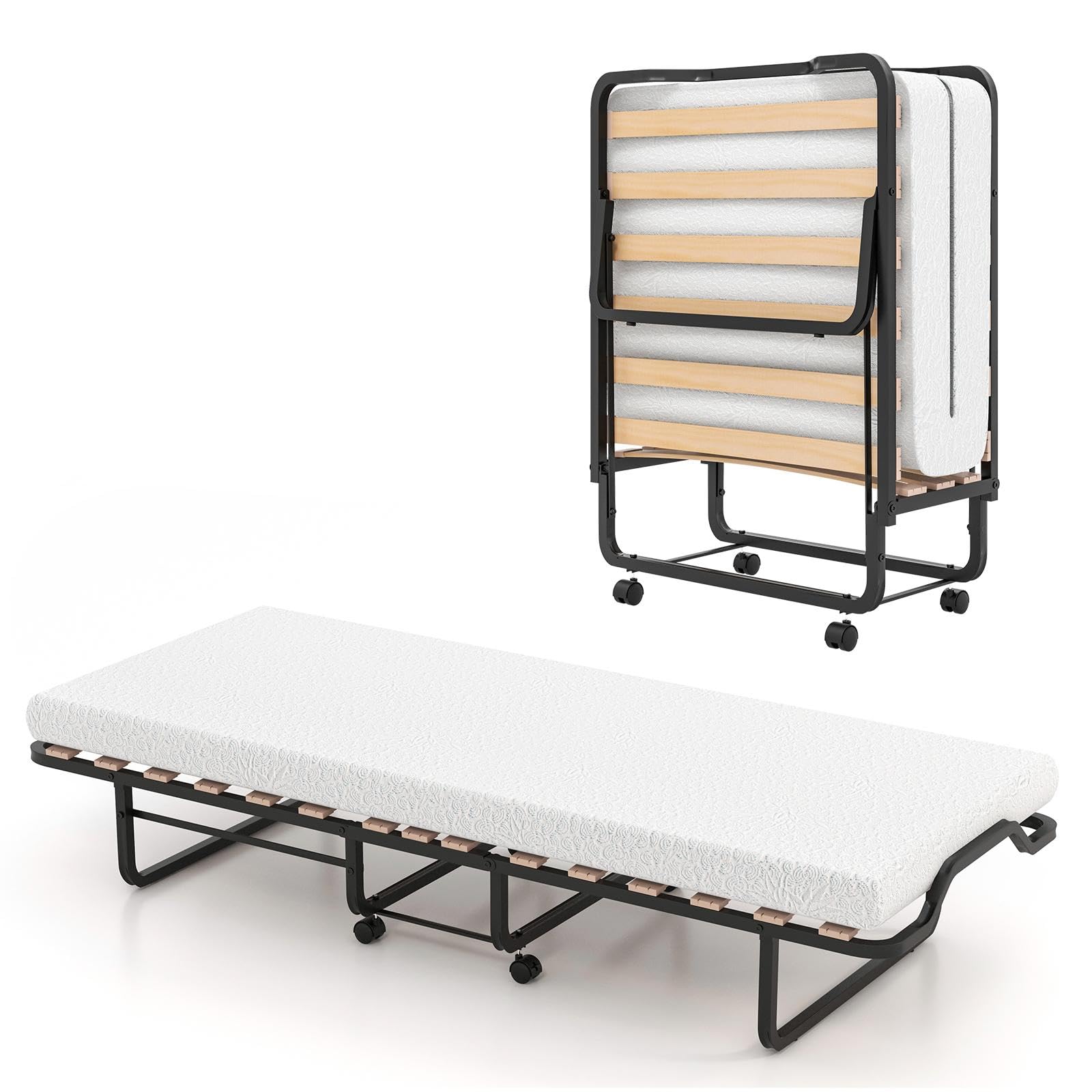 KOMFOTT Twin Size Folding Rollaway Bed with Mattress for Adults