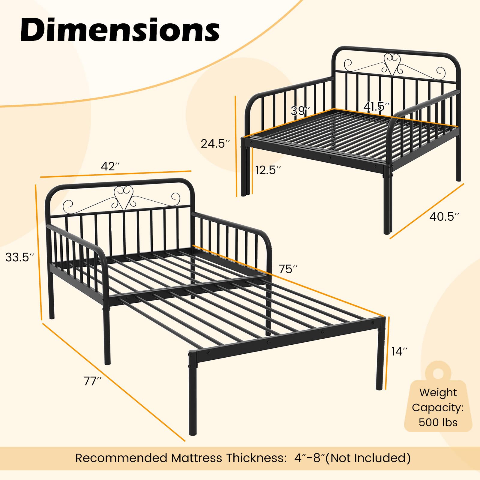 KOMFOTT Twin Size Metal Daybed Heavy Duty Slats Support Sofa Bed