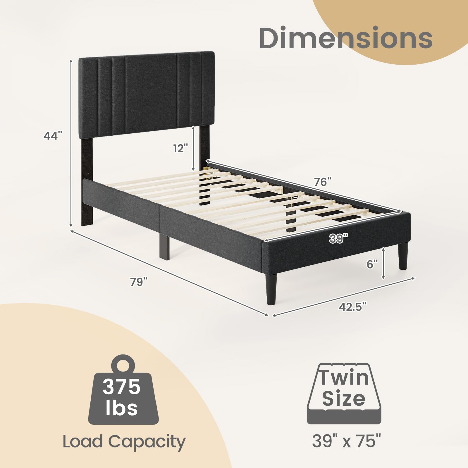 KOMFOTT Upholstered Platform Bed Frame(Vertical Channel Tufted)