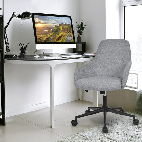 Fabric Office Chair, Upholstered Linen Leisure Chair, Ergonomic Desk Chair w/Rocking Backrest