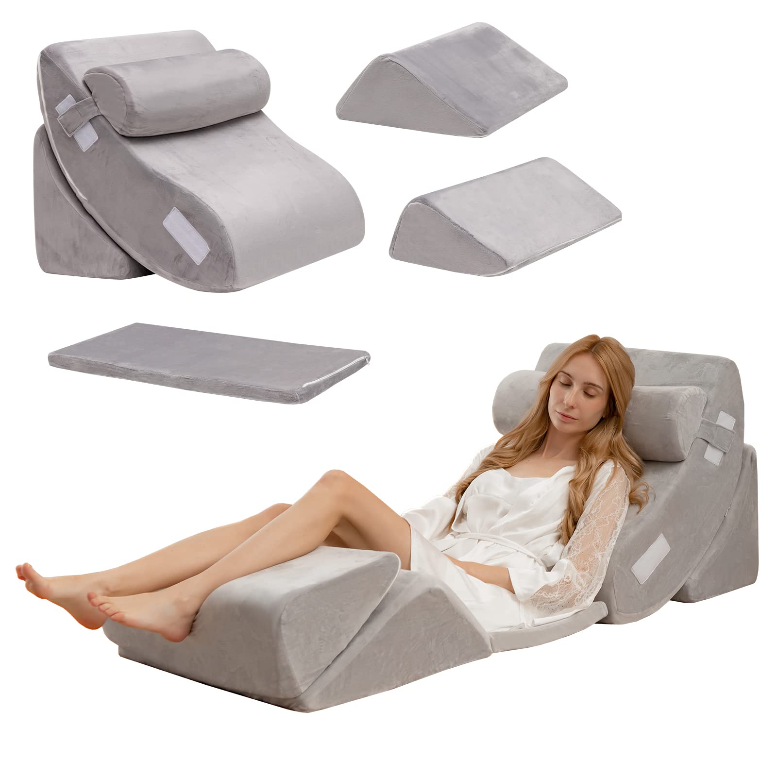 KOMFOTT 6PCS Orthopedic Bed Wedge Pillow Set, Adjustable Pillows for Neck, Back and Leg Pain Relief