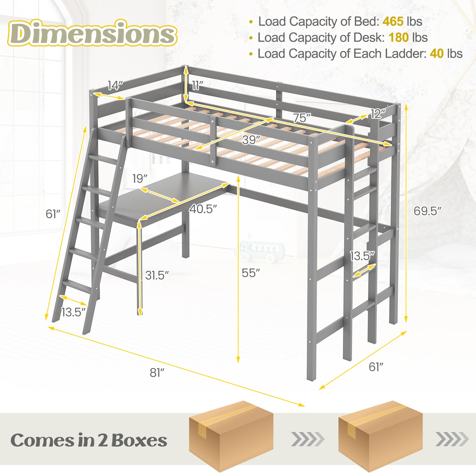KOMFOTT Twin Loft Bed with Desk