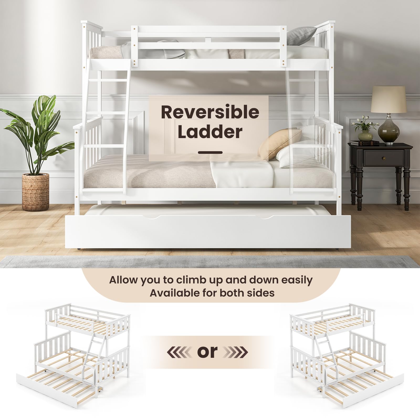 KOMFOTT Convertible 3-in-1 Twin Over Full Bunk Bed with Trundle