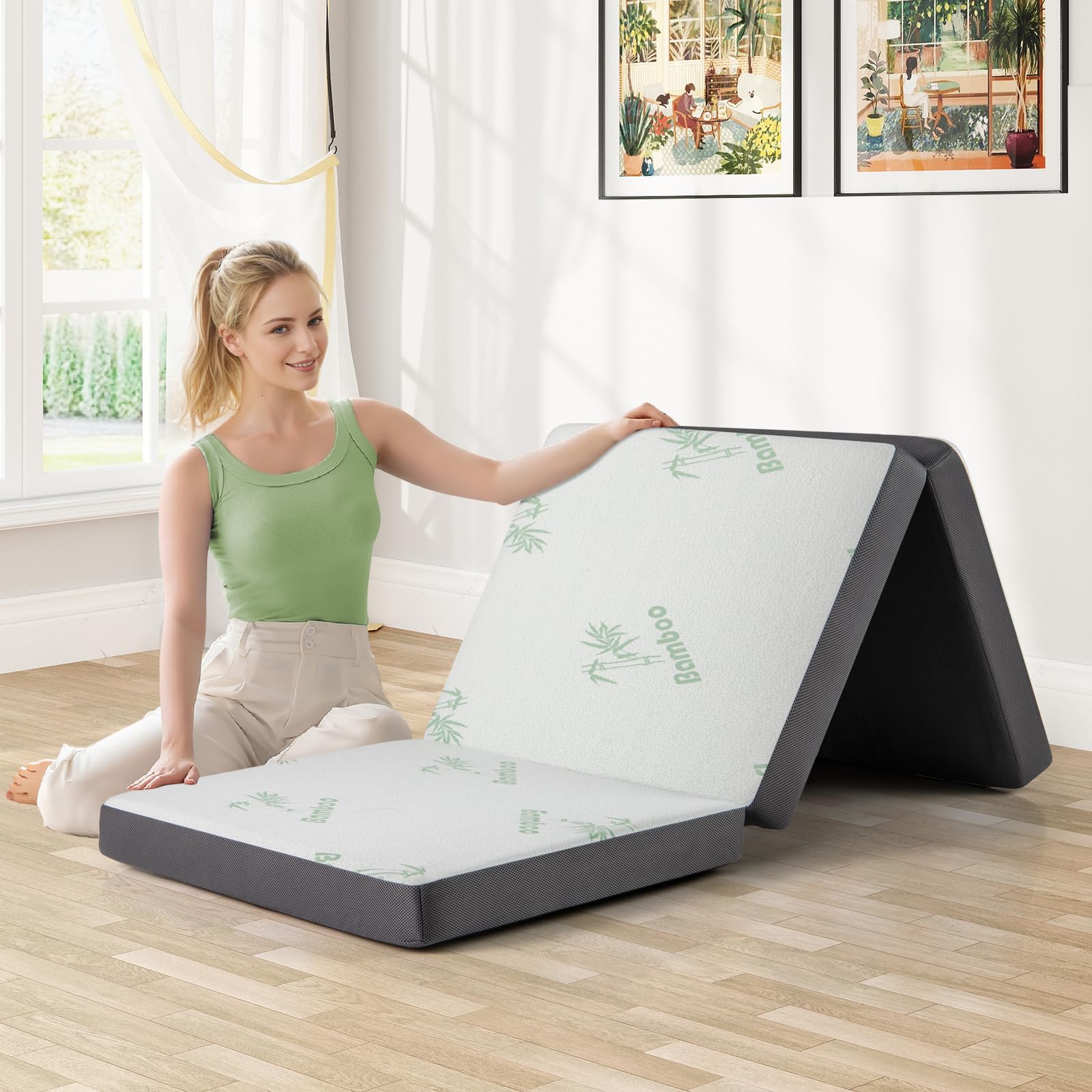 KOMFOTT 4 Inch Tri-fold Foam Mattress with Storage Bag（79" x 31"）