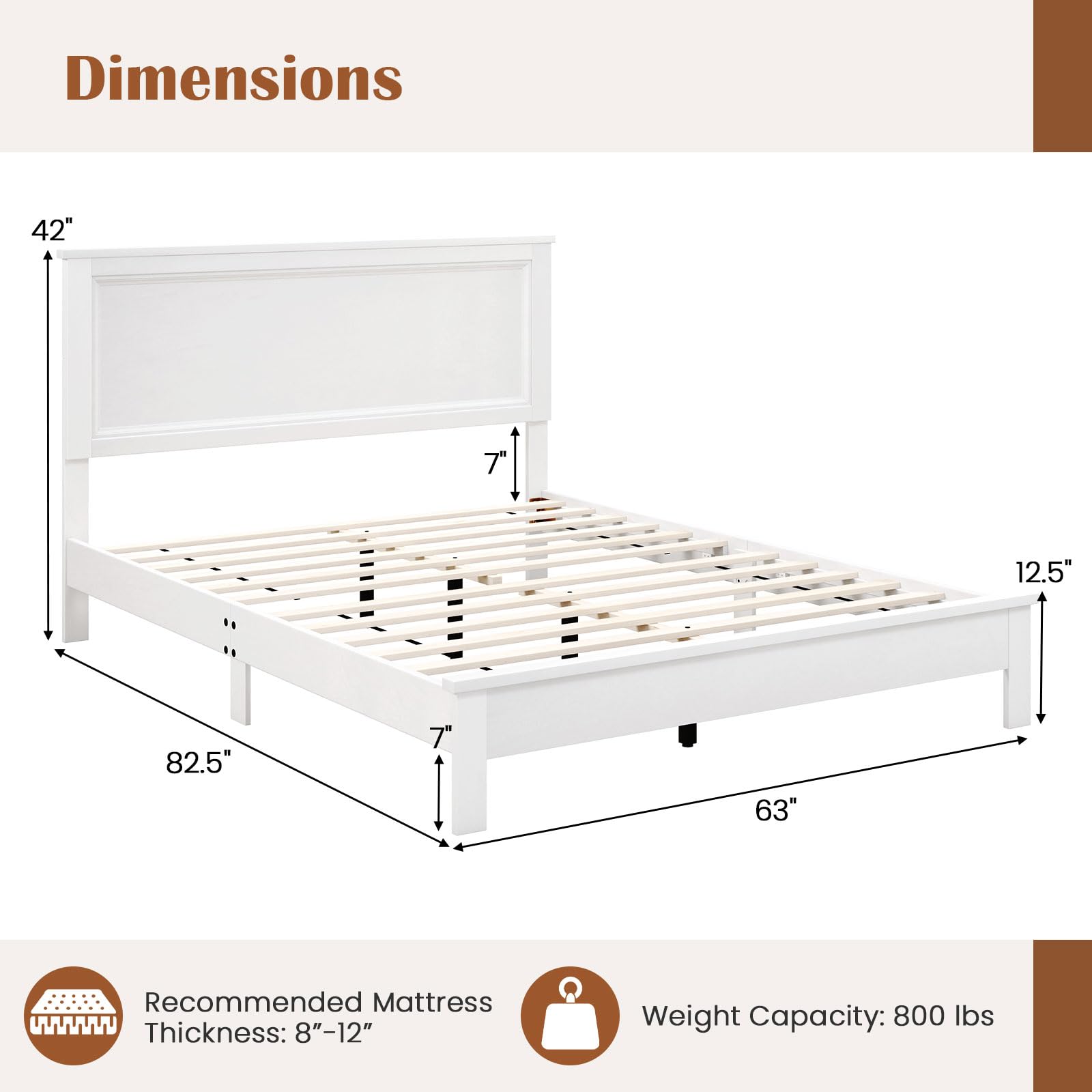 KOMFOTT Mid-Century Modern Platform Bed with Headboard, Solid Wood Legs