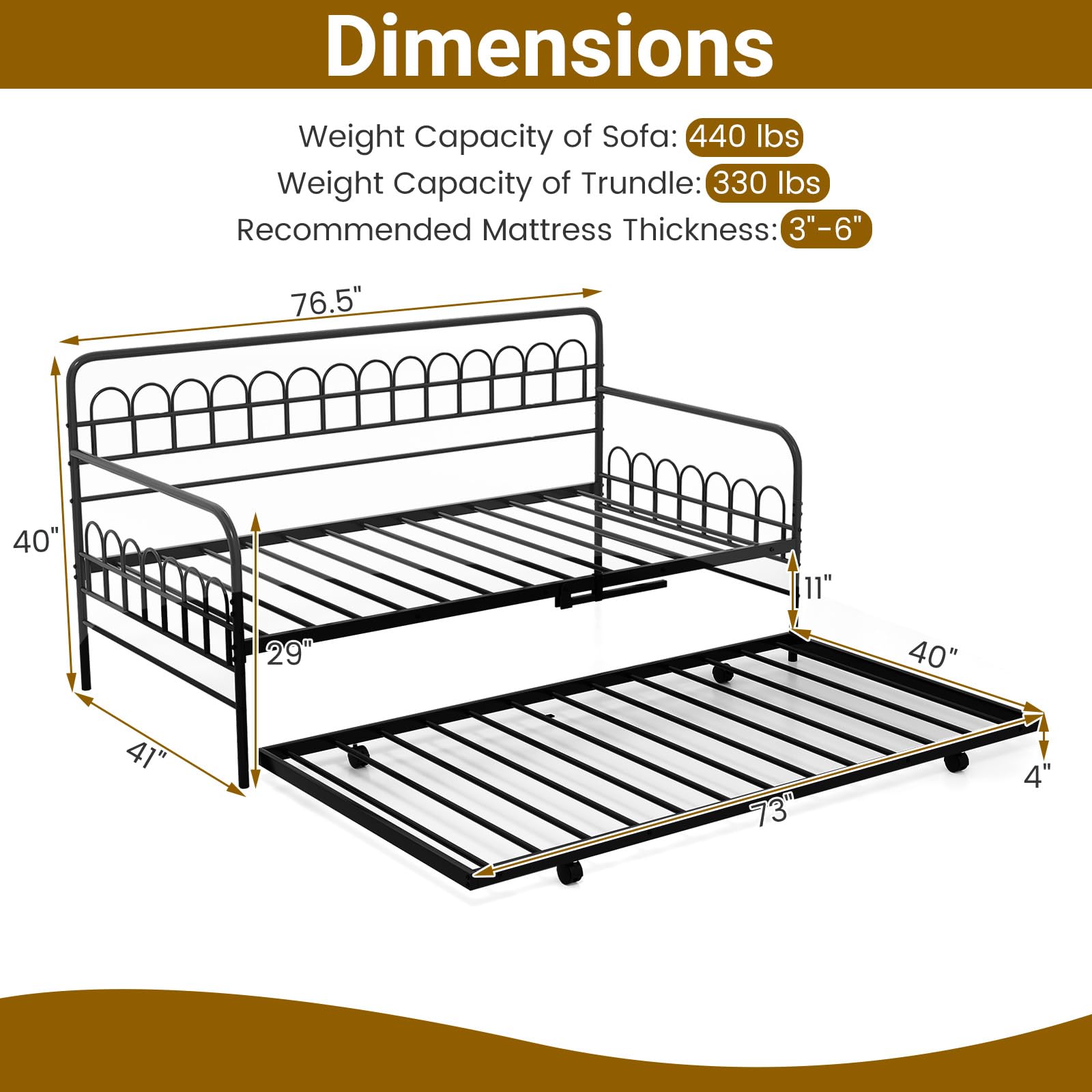 KOMFOTT Twin Metal Daybed with Trundle