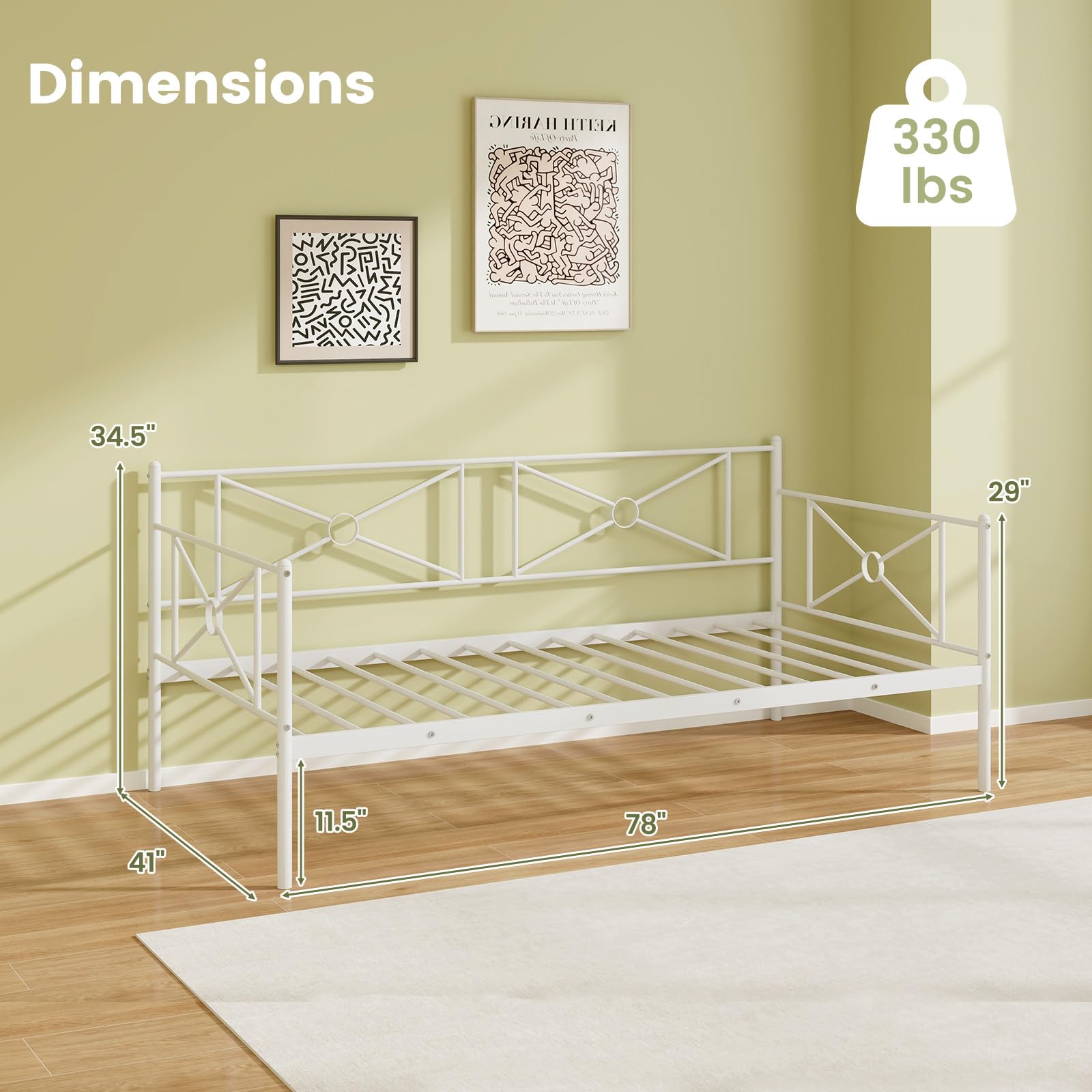 KOMFOTT Twin Size Metal Daybed, Multifunctional Sofa Guest Bed with Headboard