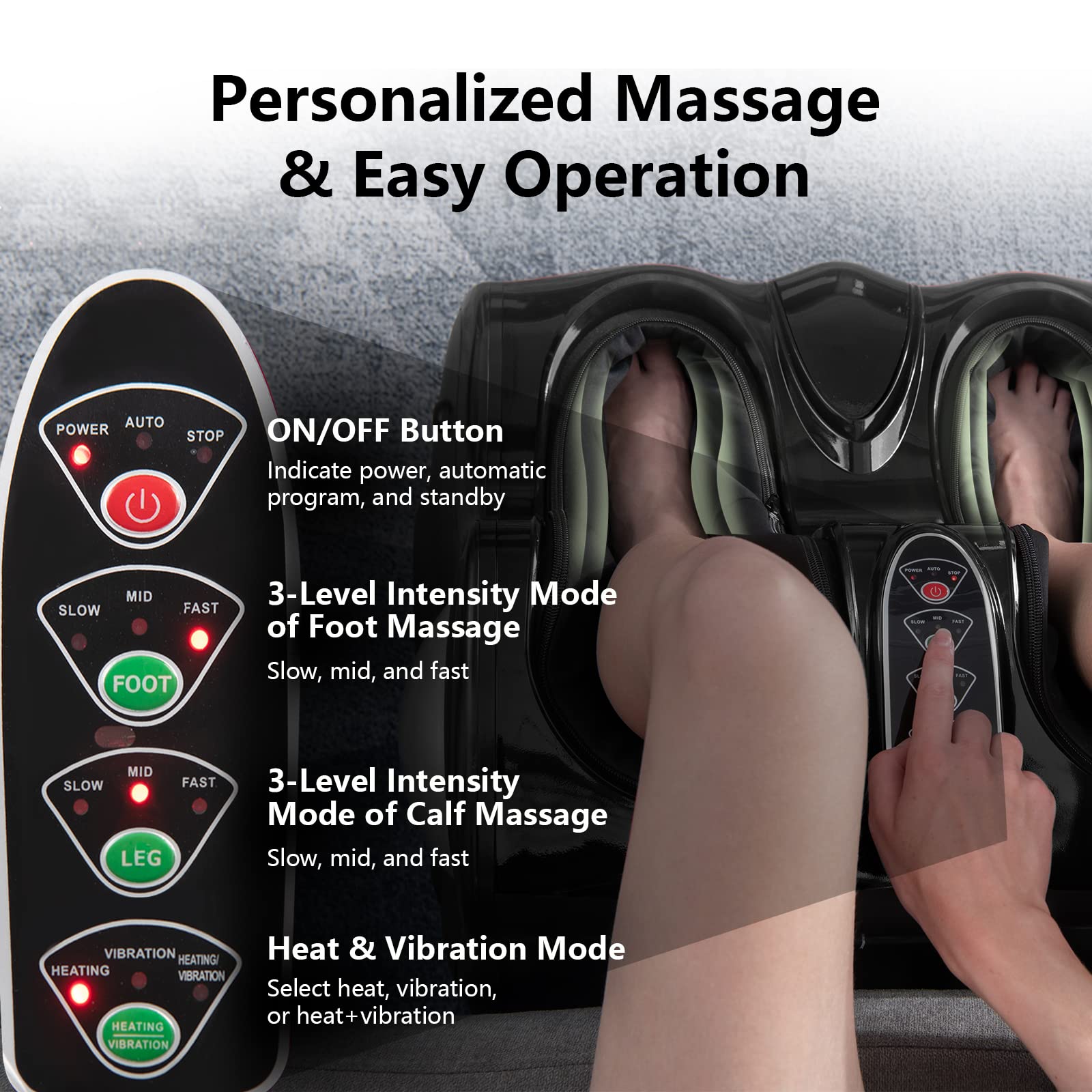 KOMFOTT Foot and Calf Massager, Shiatsu Foot Massager Machine w/Heating, Kneading, Vibration, Rolling, Adjustable Speed & Tilt Base