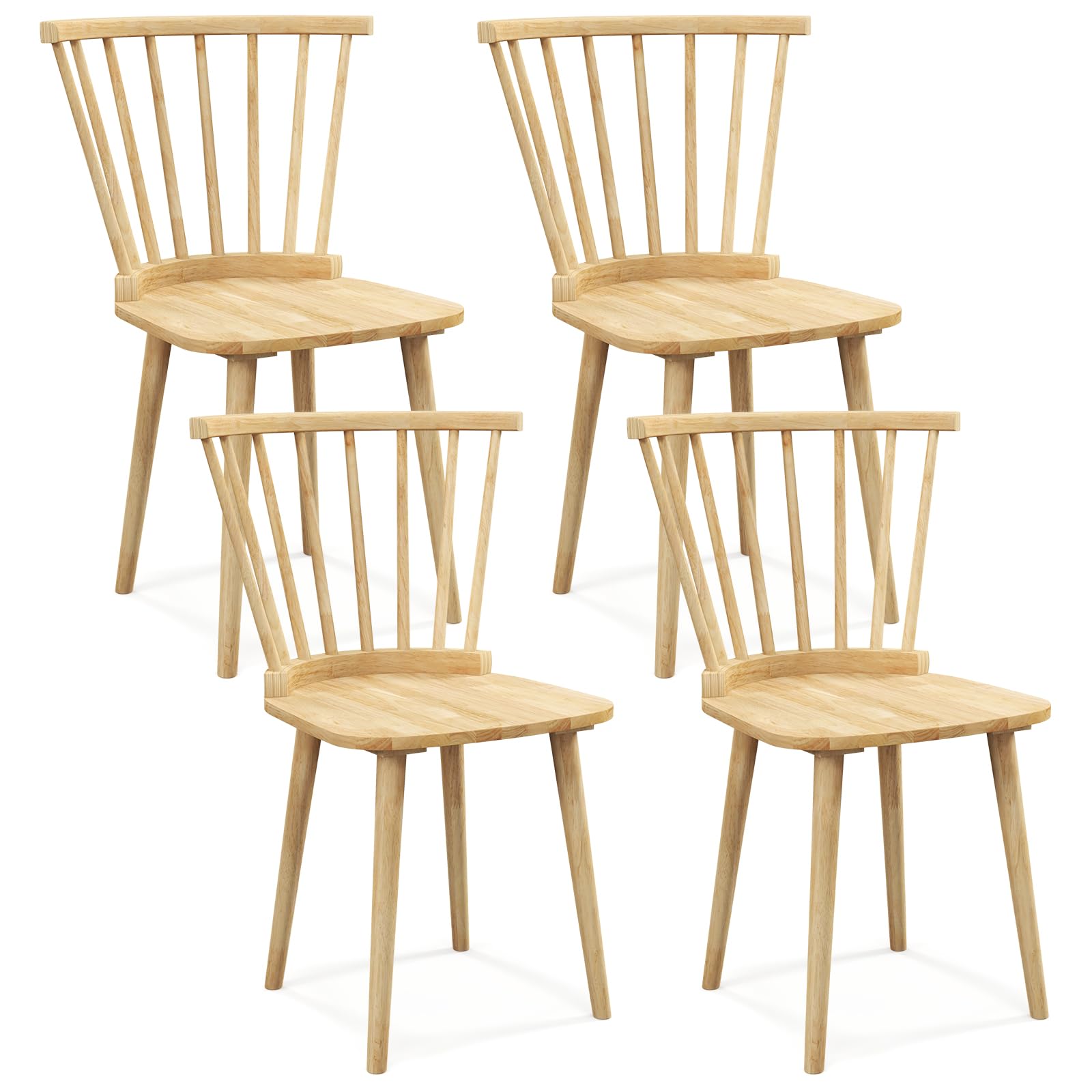 KOMFOTT Wood Dining Chairs Set of 2/4, Windsor Dining Chairs with High Spindle Back