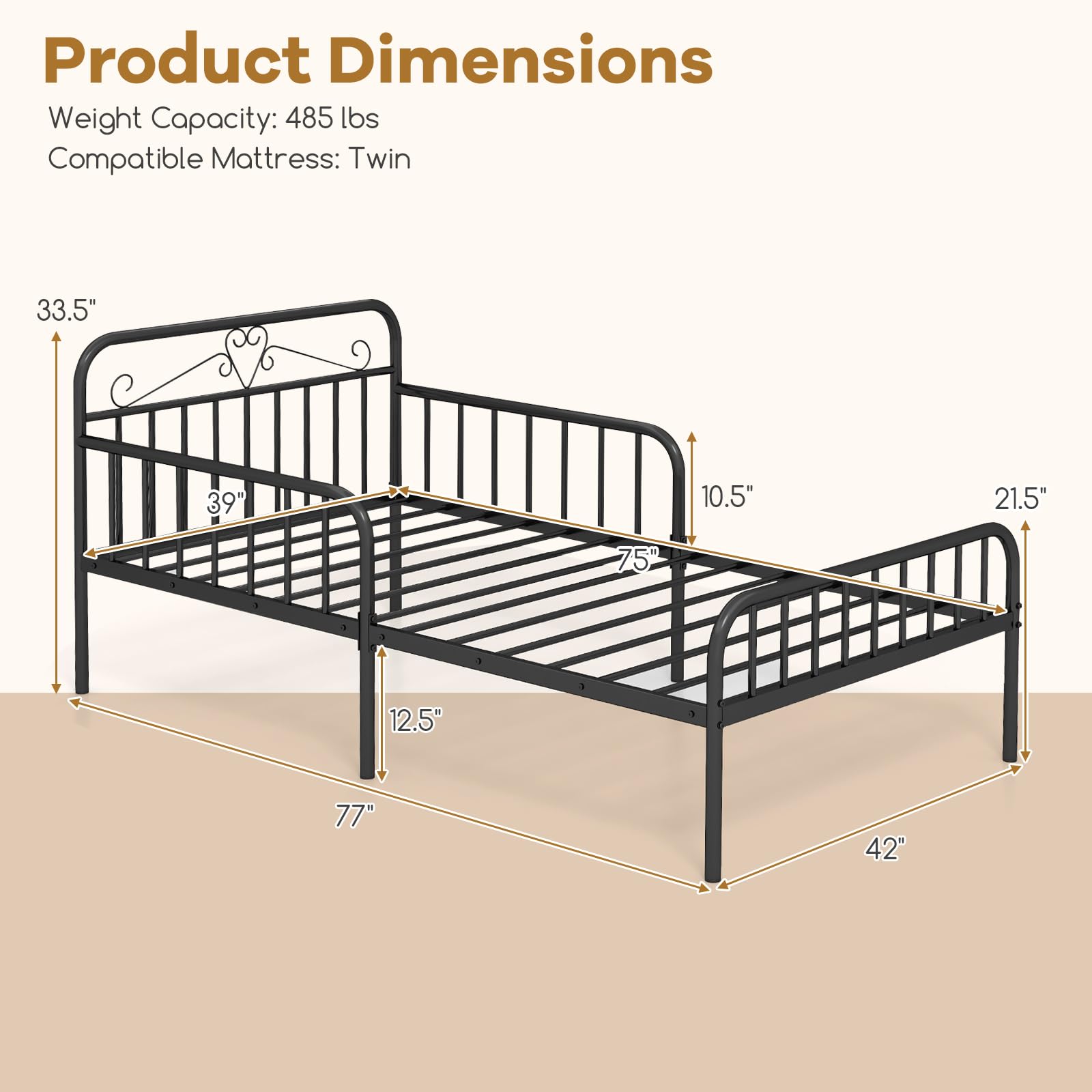 KOMFOTT Twin Bed Frame with Rails