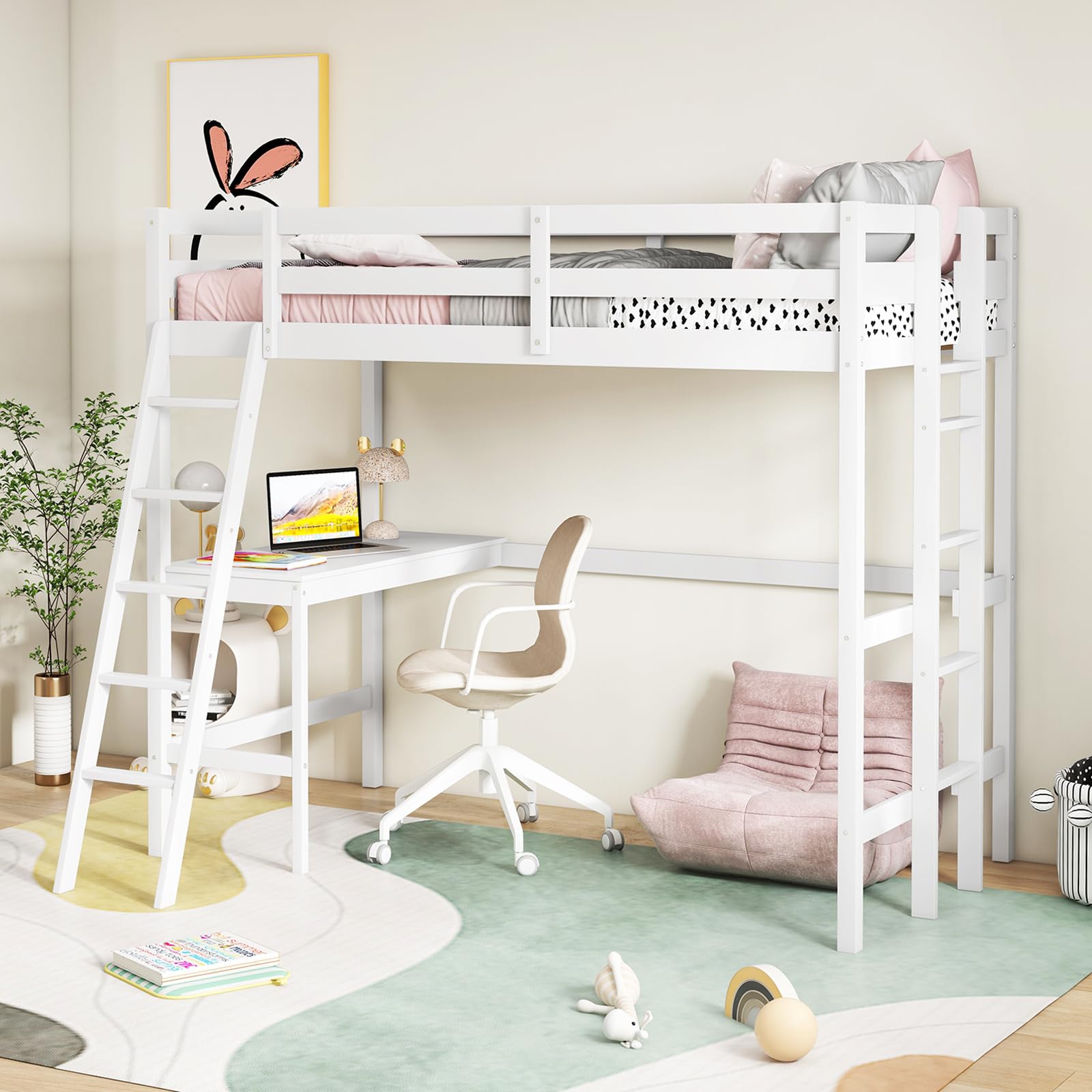KOMFOTT Twin Size Loft Bed with Desk