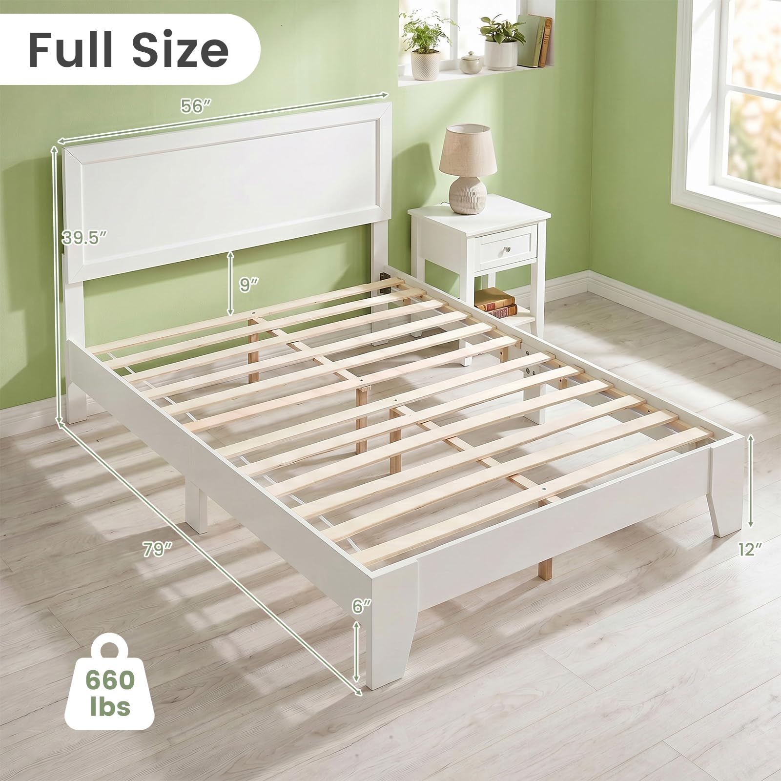 KOMFOTT Full/Twin Size Bed Frame Modern Platform Bed with Headboard